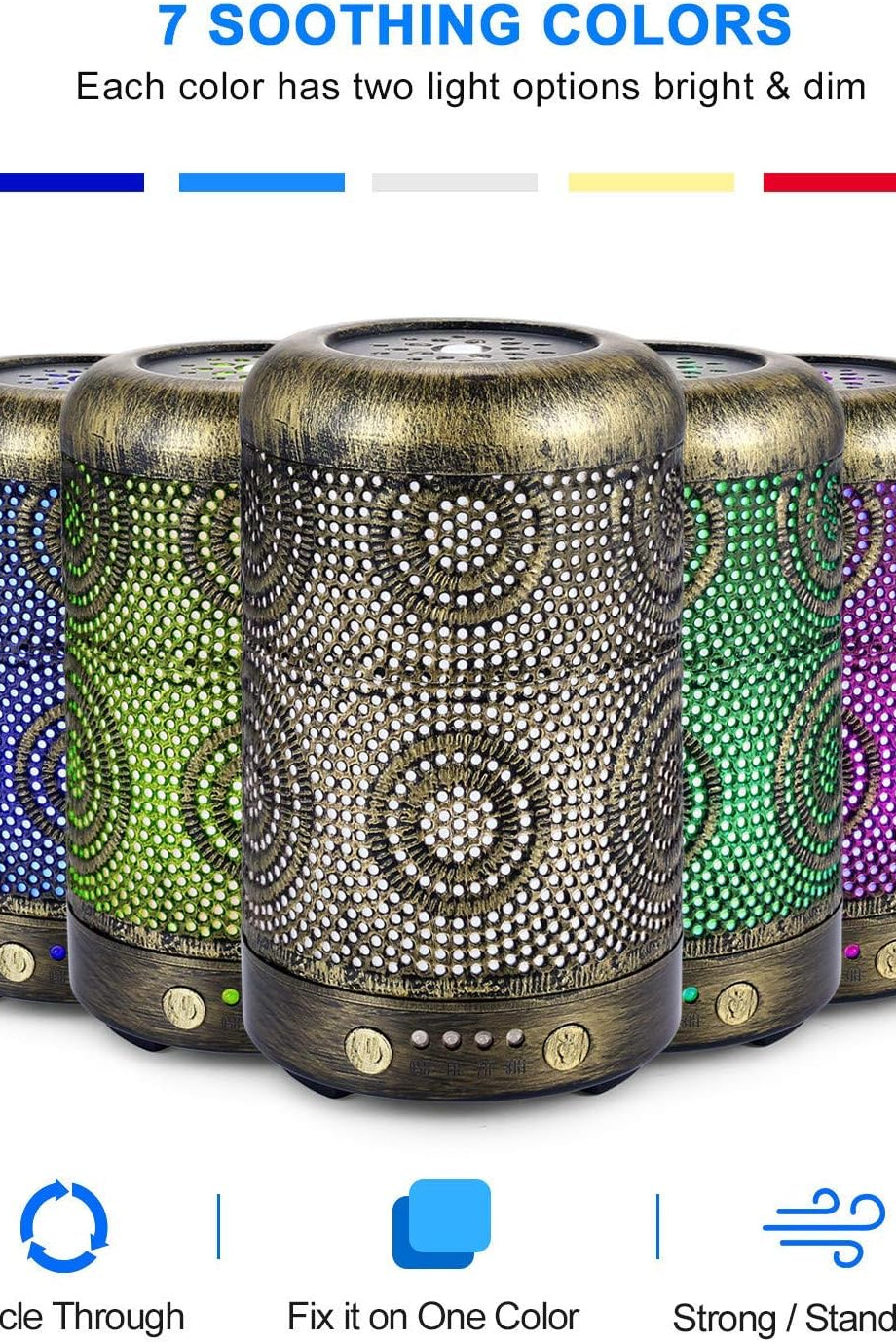 100ml Metal Aroma Difüzörü, 7 Renk Işık, Zamanlayıcılı, Sessiz ve Otomatik Kapanmalı