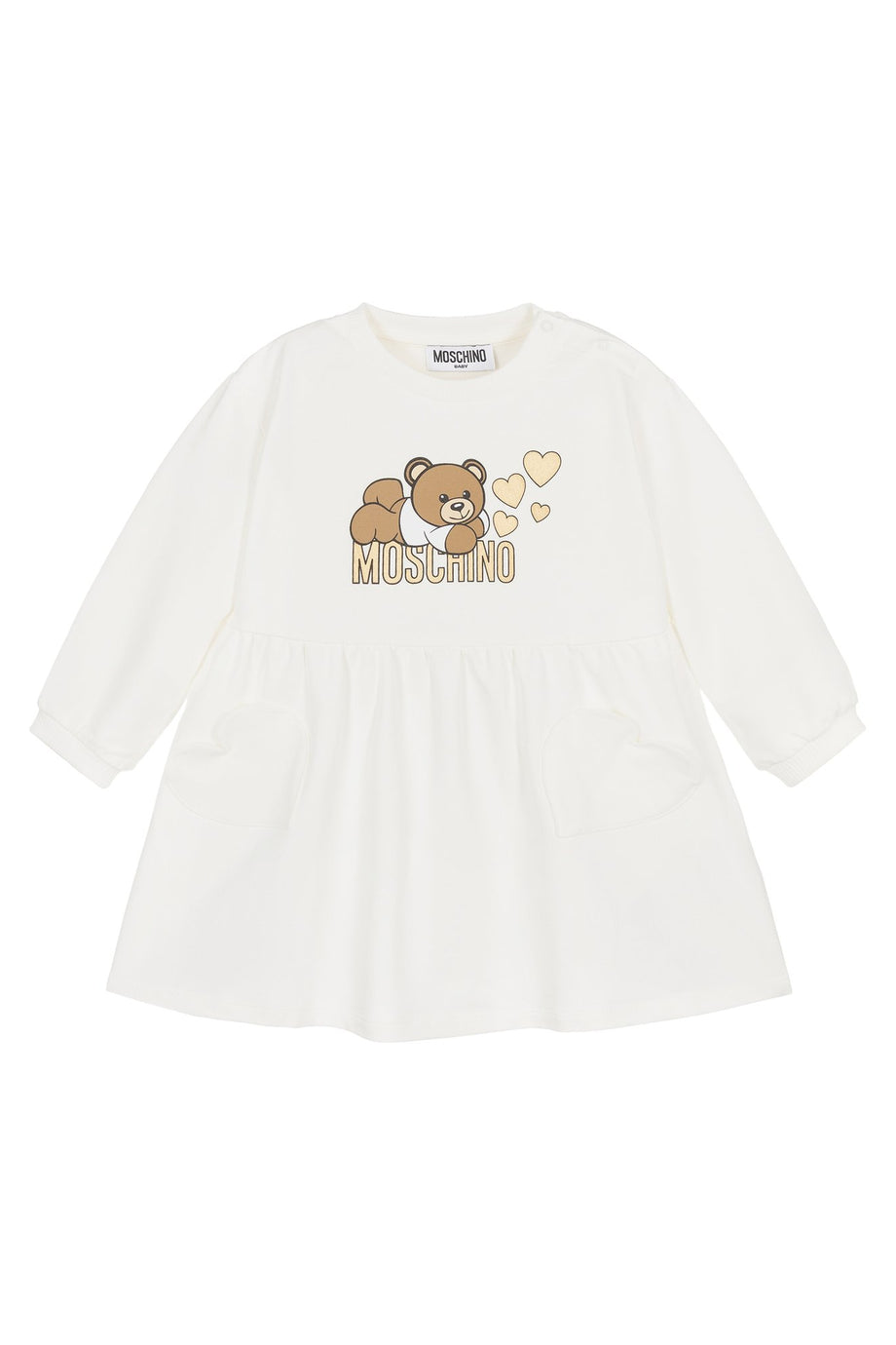 Çocuklar için Teddy Bear Kalp Desenli Elbise - Krem
