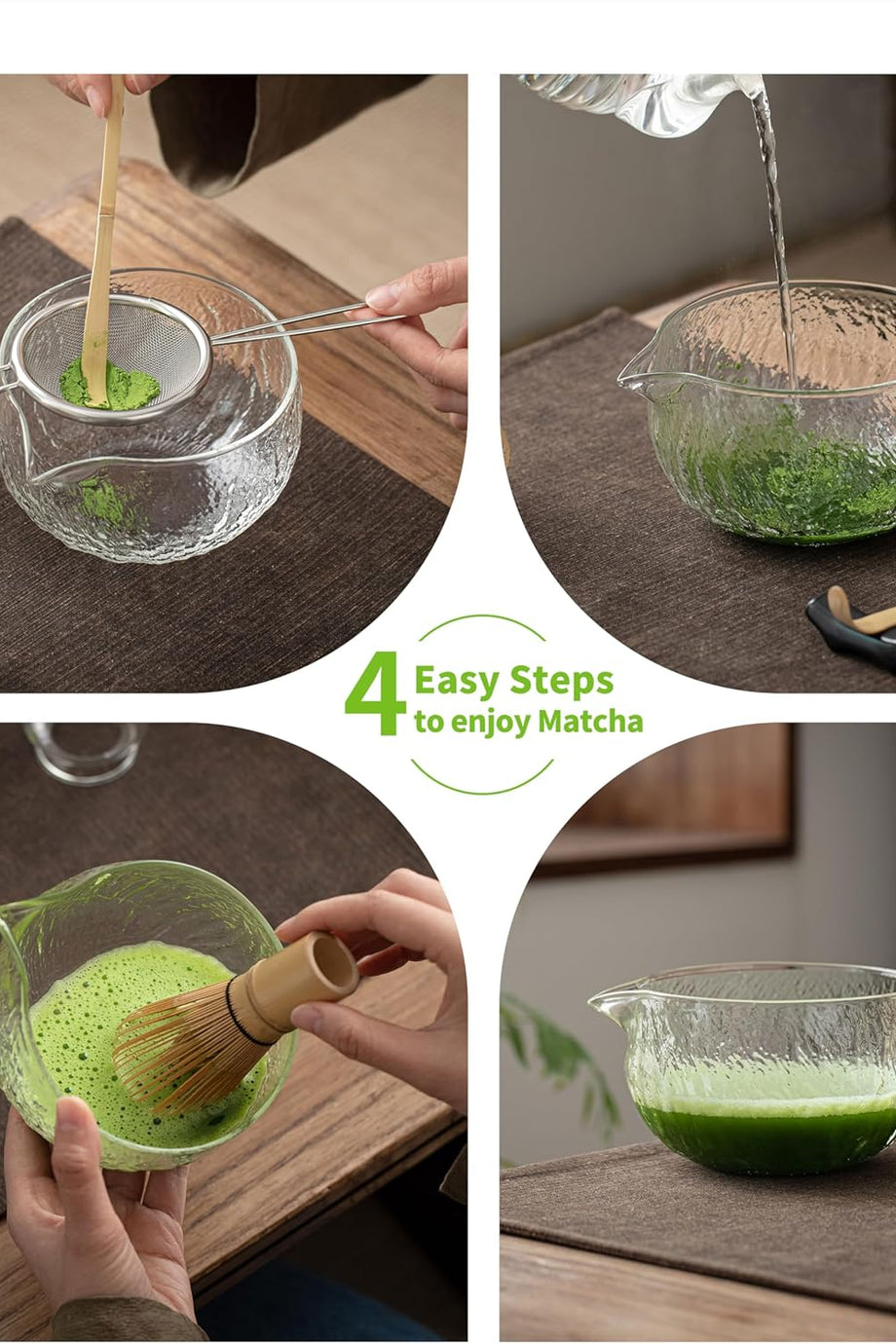 Japon Matcha Çırpıcı Seti (7 Parça) Bambu Chasen, Chashaku ve Dökme Ağızlı Seramik Kase