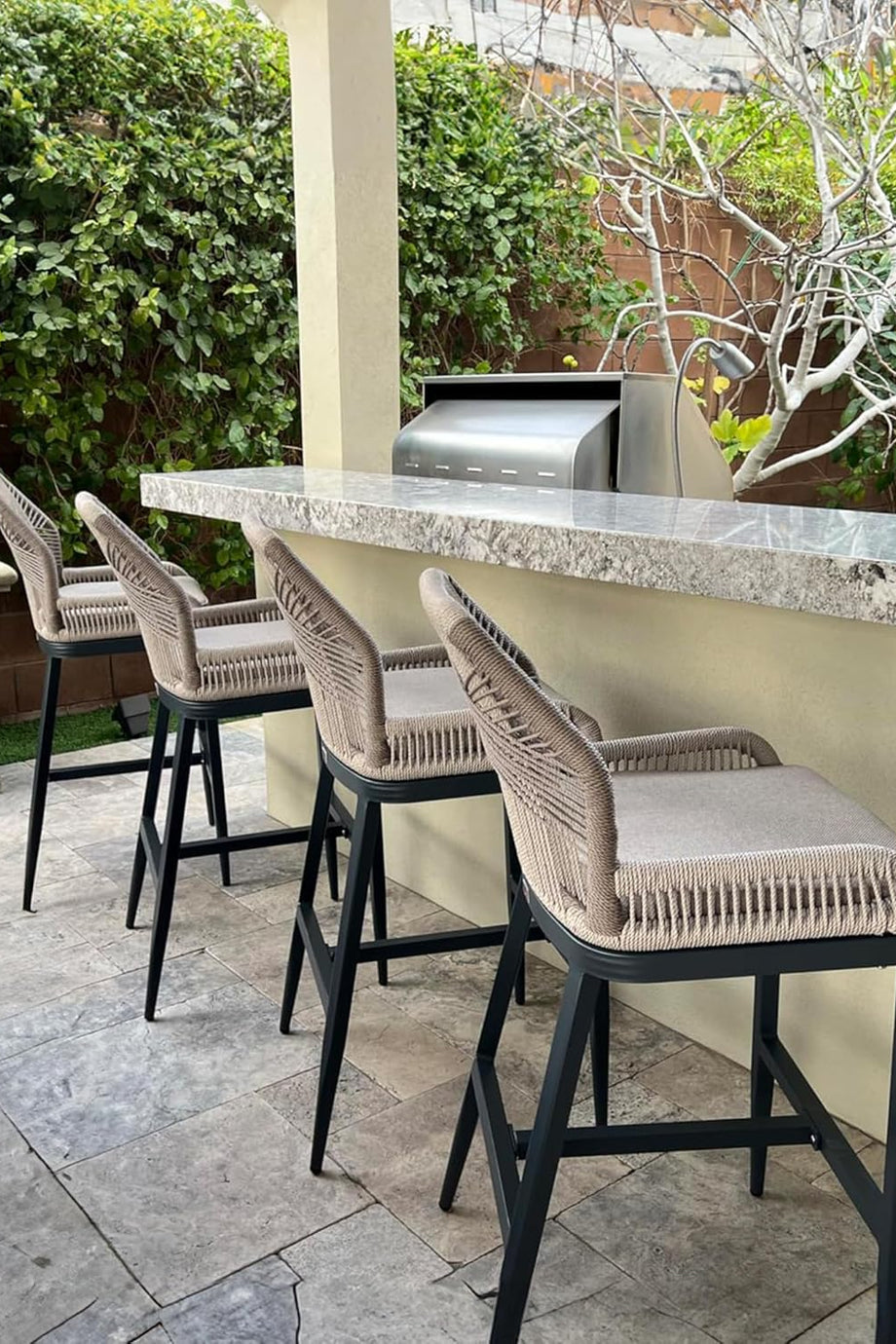 Rivera Bar Taburesi 2’li Set, Alüminyum Gövde, Rattan Sırtlık, Ayak Destekli