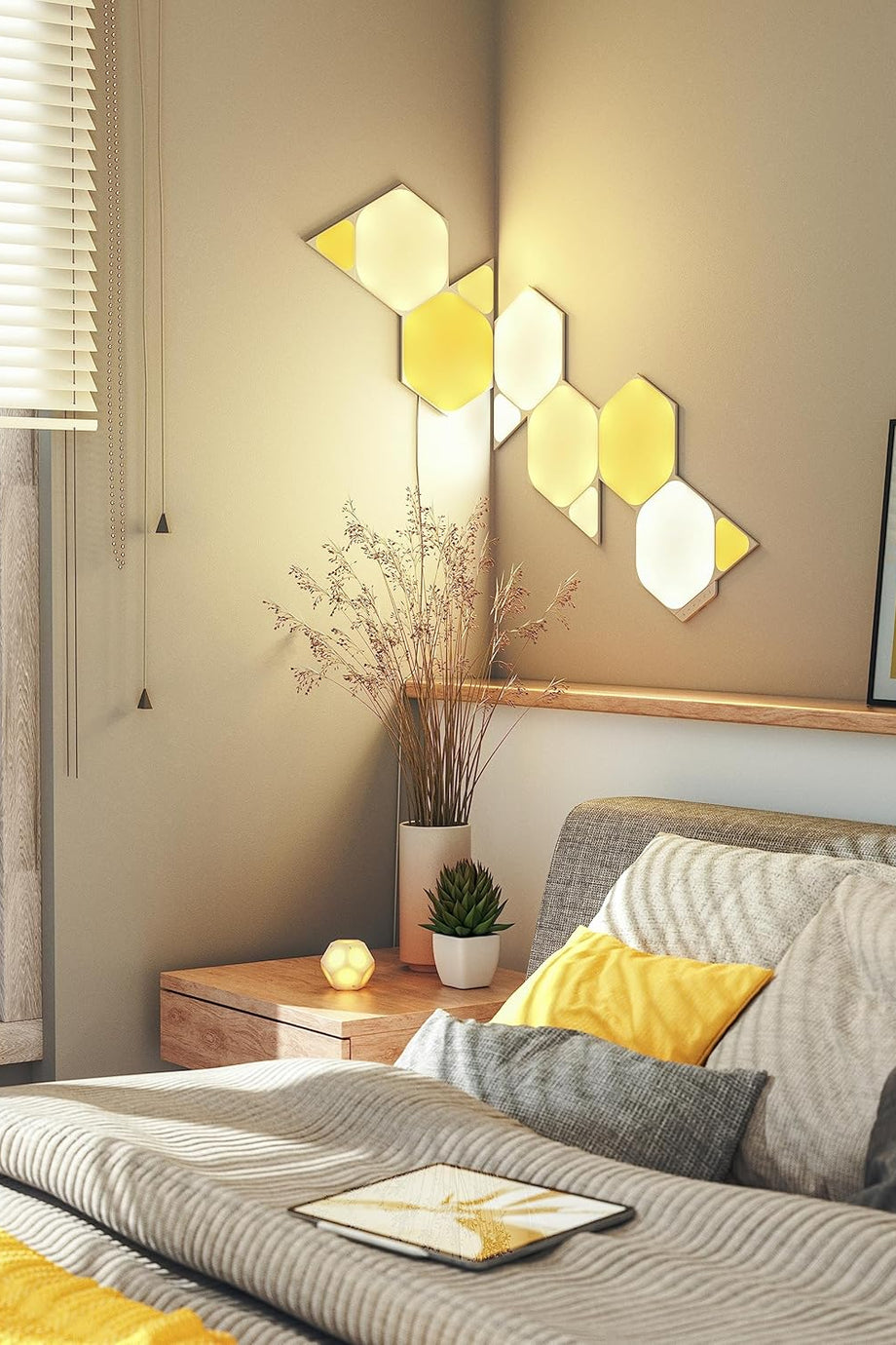 Ultra Siyah Altıgen Başlangıç Seti, 9 Akıllı LED Panel RGBW ve Şekiller, Esnek Bağlayıcılar