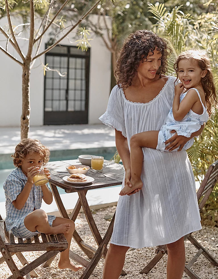 Pamuklu Vintage Boho İşlemeli Çizgili Gecelik, Kare Yaka, Fırfırlı Kol, Hafif ve Nefes Alan Yazlık Kadın Gecelik