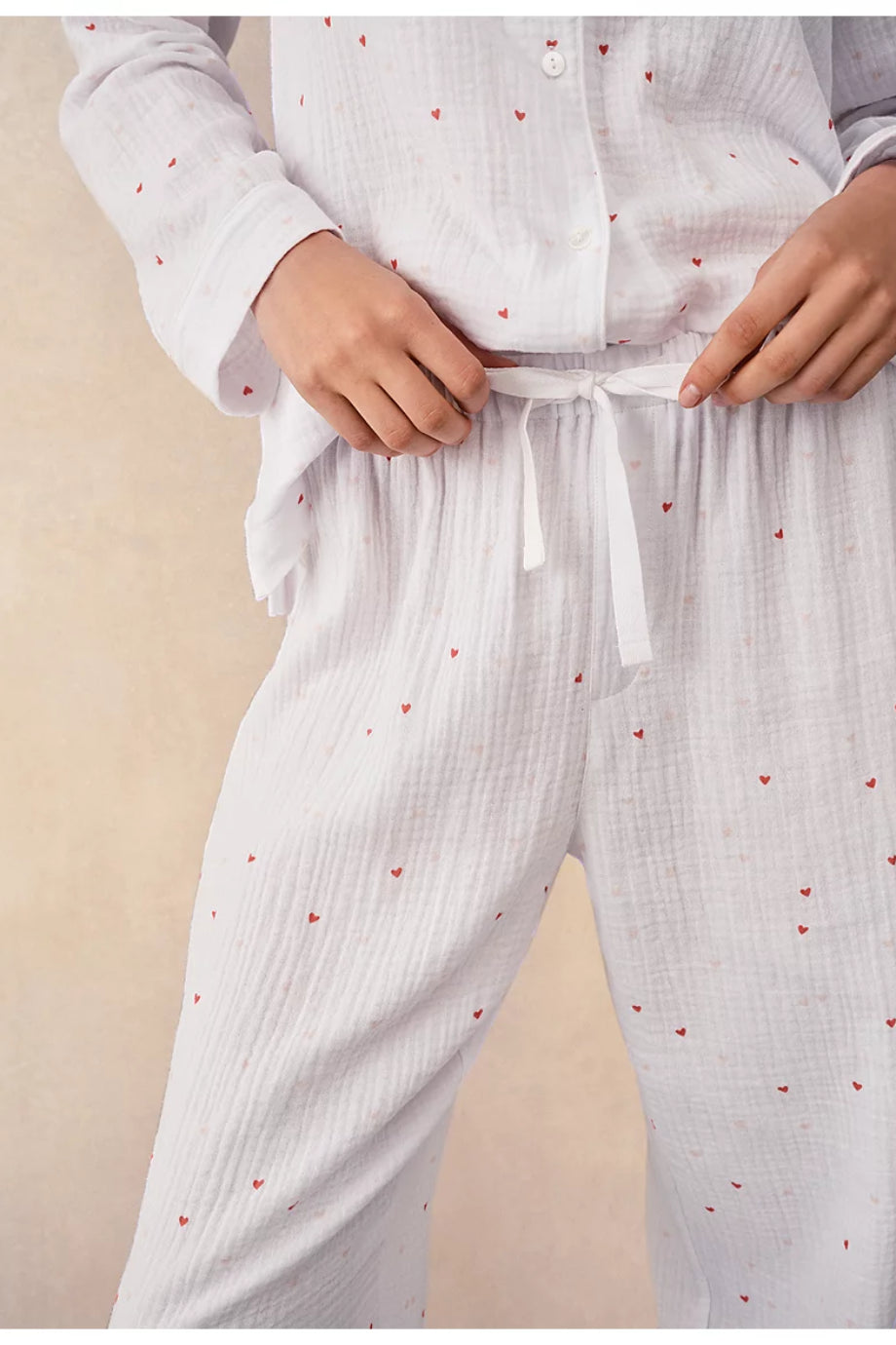 Çift Kat Pamuklu Kalp Desenli Kadın Pijama Takımı