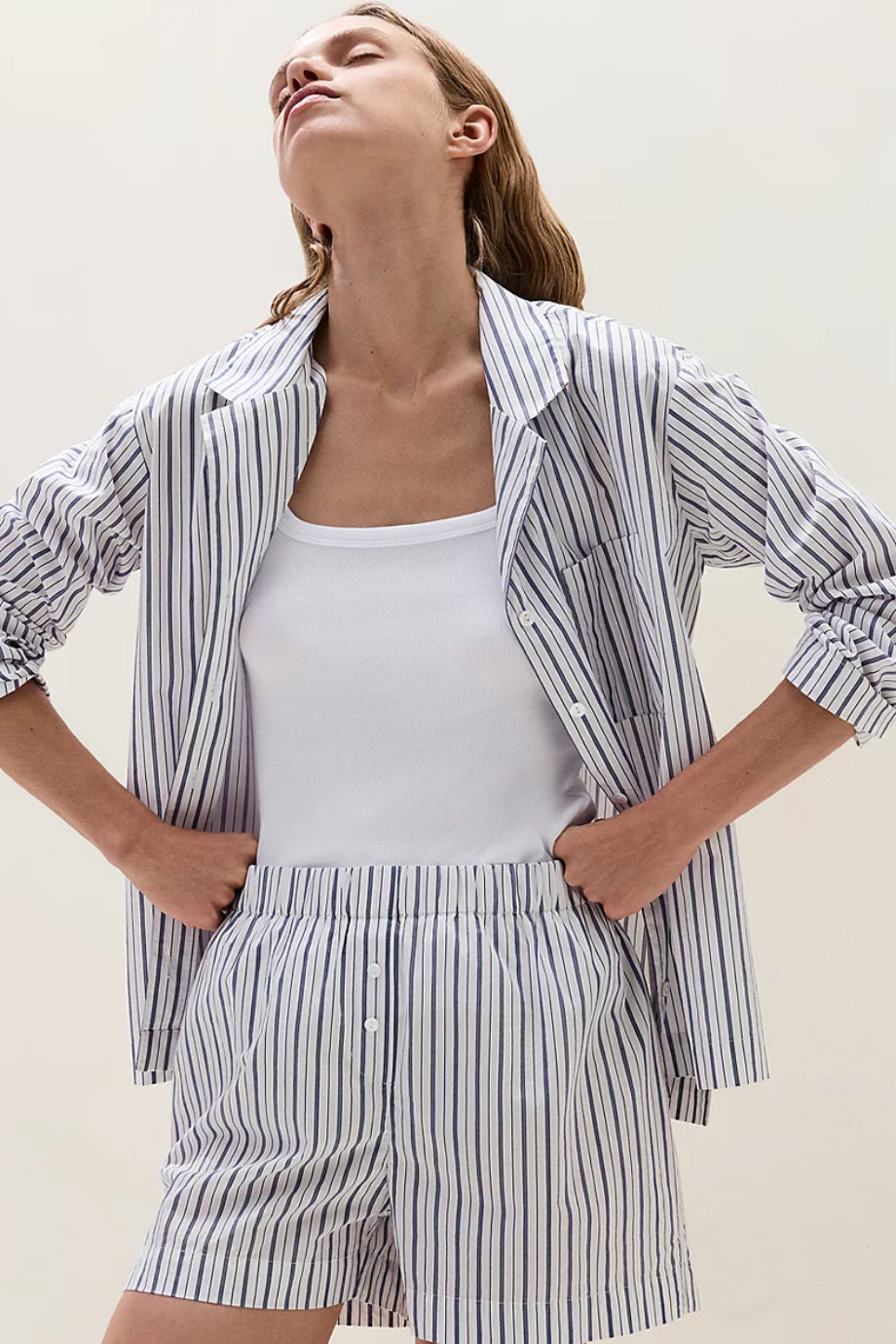 Organik Pamuk Çizgili Poplin Kadın Pijama Şortu