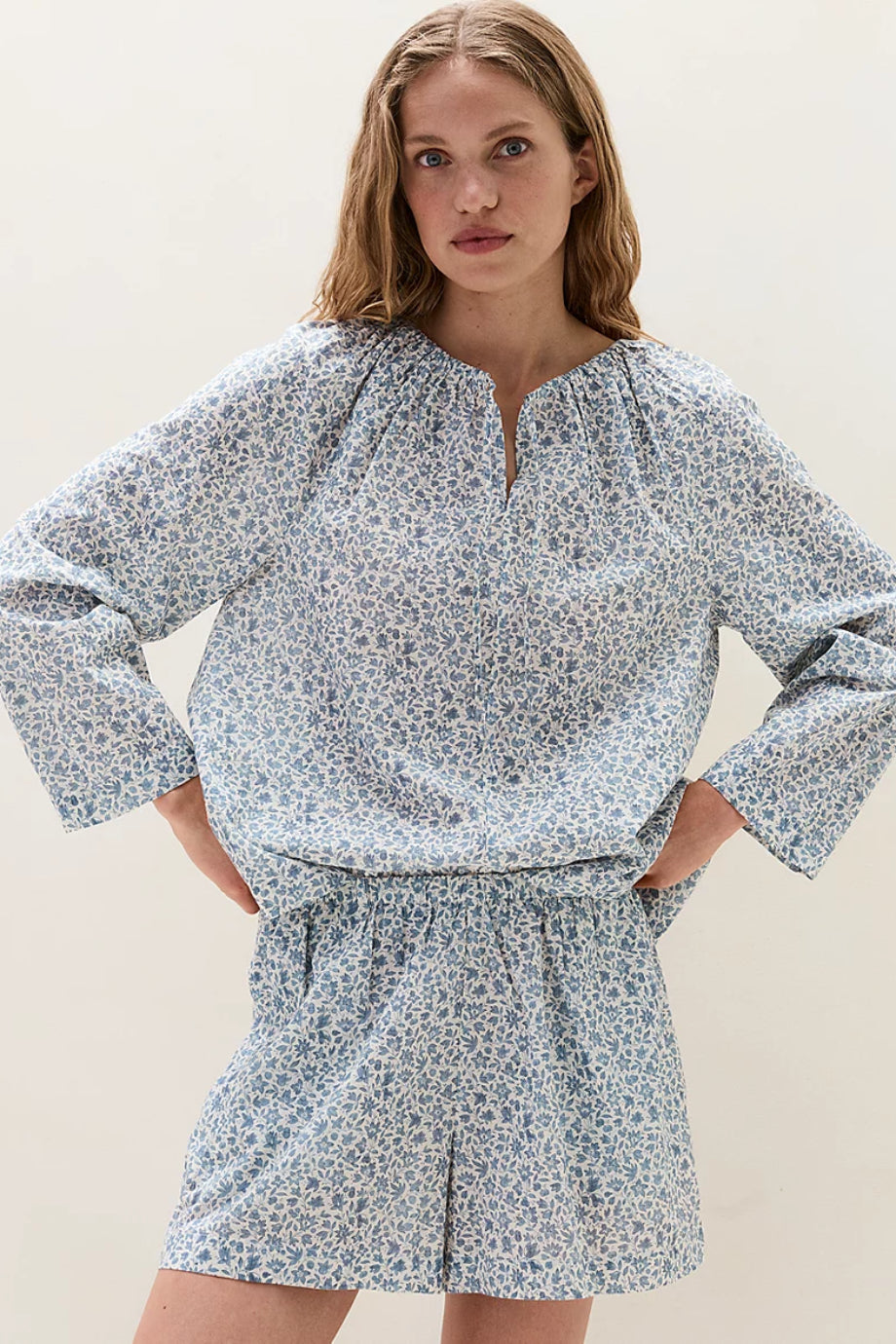 Organik Pamuklu Çiçek Desenli Kadın Kısa Pijama Takımı