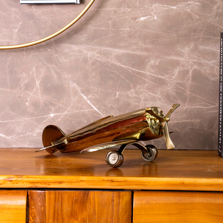 Aurum Altın Renkli Metal Uçak Dekoru 35 cm, Klasik Tasarım