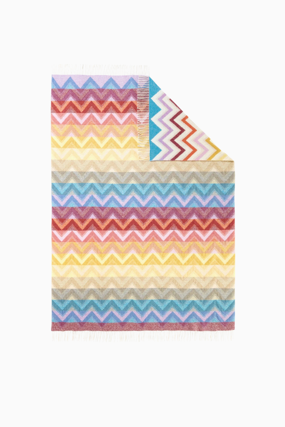 İtalyan Yapımı Renkli Yün Karışımı Atkı,Zikzak Desenli ve Saçaklı