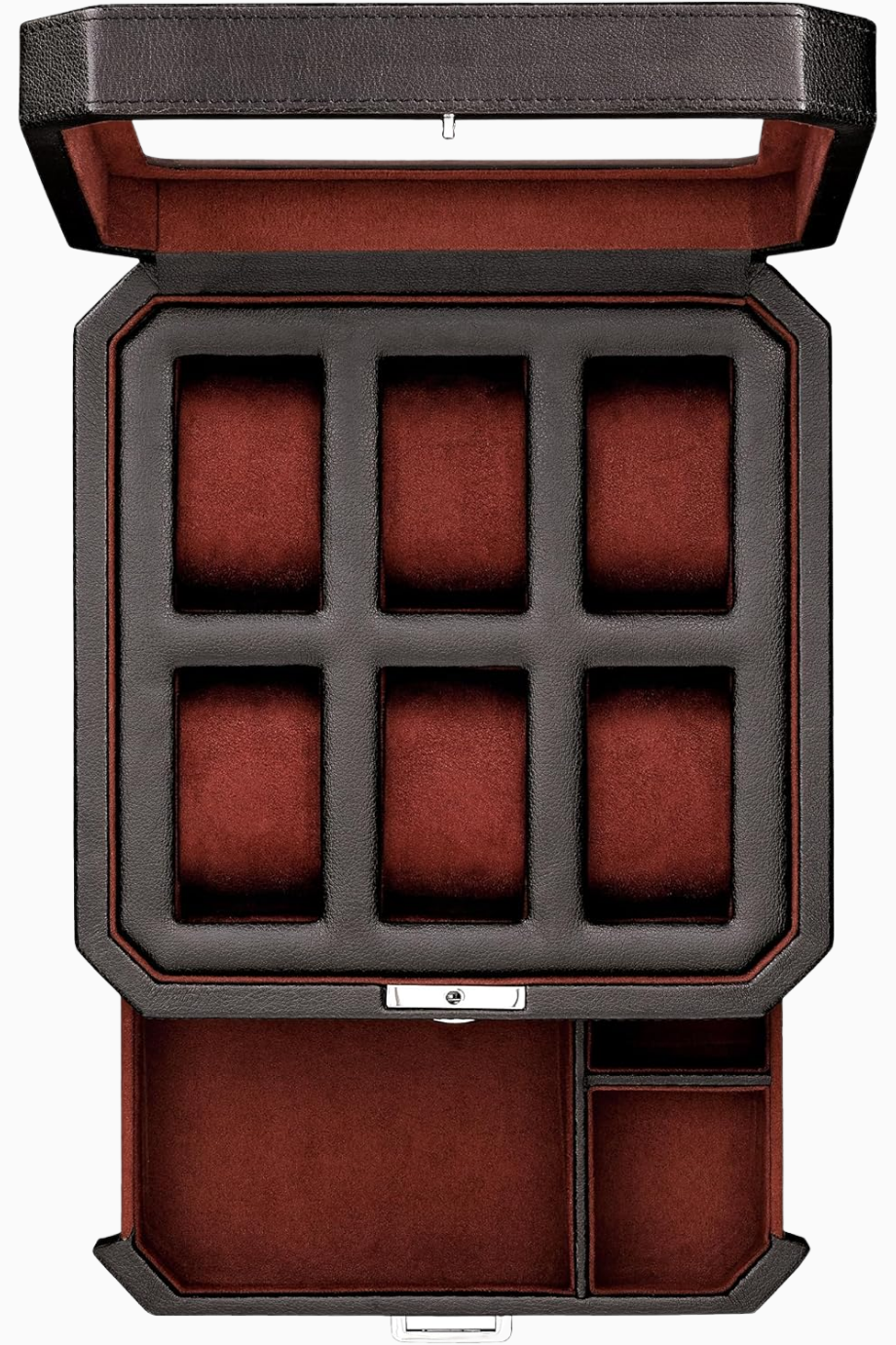 6 Yuvalı Lüks Deri Saat Kutusu ve Valet Çekmeceli Erkek Aksesuar Düzenleyici