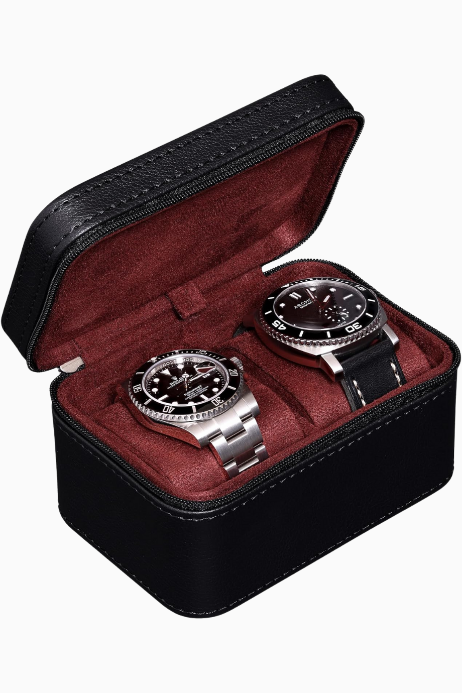 2 Saatlik Seyahat Kutusu, PU Deri Kılıf, 55 mm Uyumlu Koruma