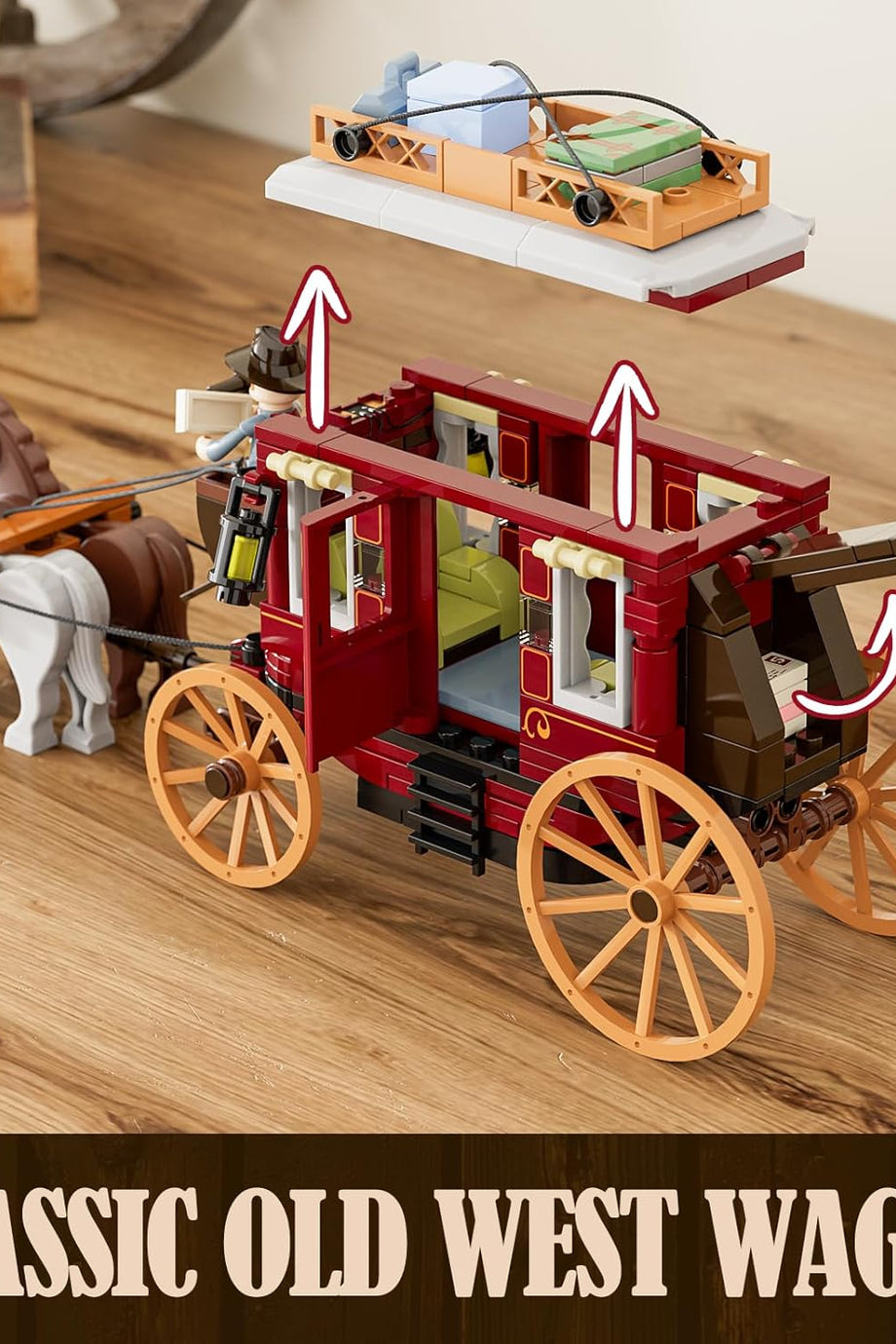 Western Stagecoach Aydınlatma Taşı Seti, Eski Batı Arabası ve At, 293 Parça