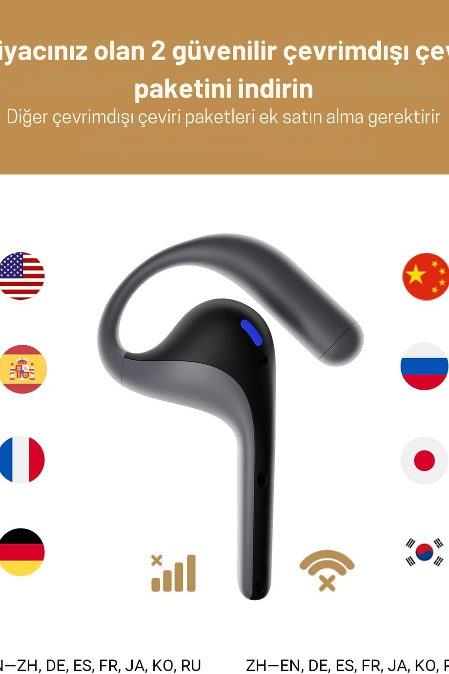 W4 Pro Çeviri Kulaklık, 40 Dil, Çift Yönlü Eşzamanlı Çeviri, Video ve Telefon Görüşmeleri