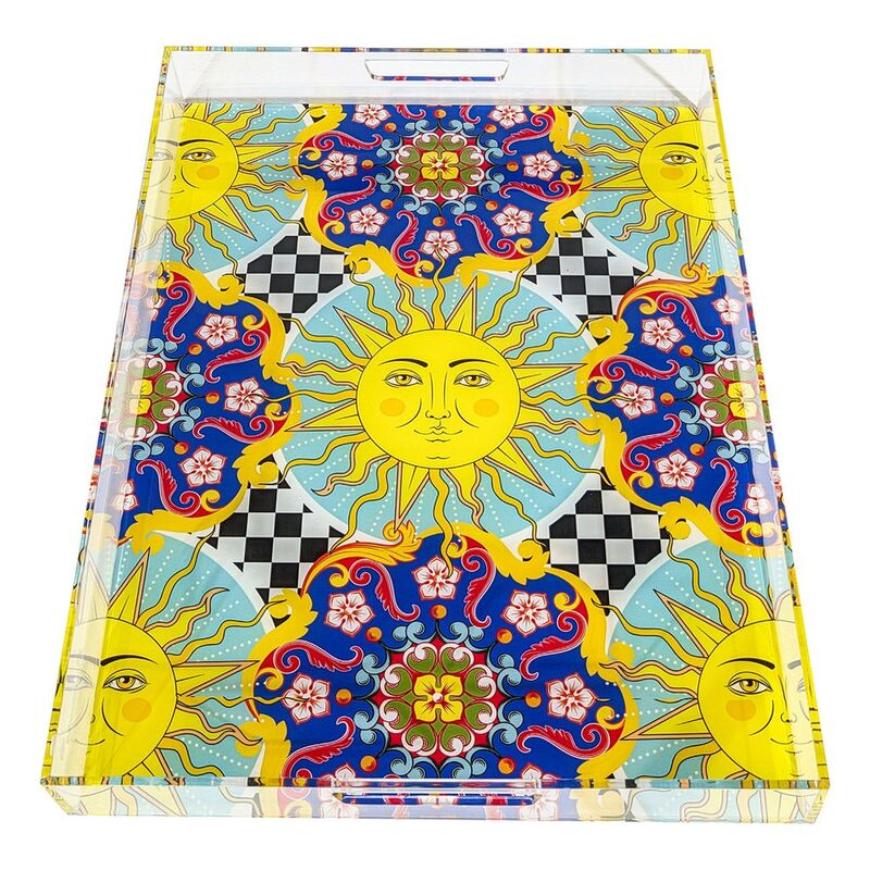 Sicilia Tepsi Akrilik Sarı & Mavi, Zarif ve Fonksiyonel Tasarım (40 x 30 cm)