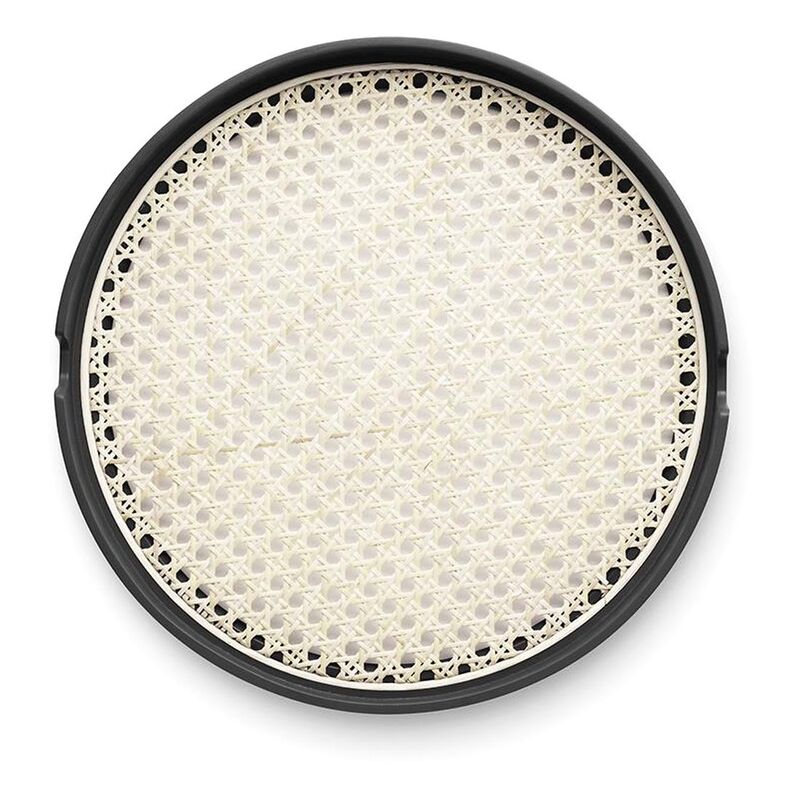 Salon Tepsi Siyah 35 cm - Kavak Ağacı ve Rattan Dokuma, Şık Tasarım