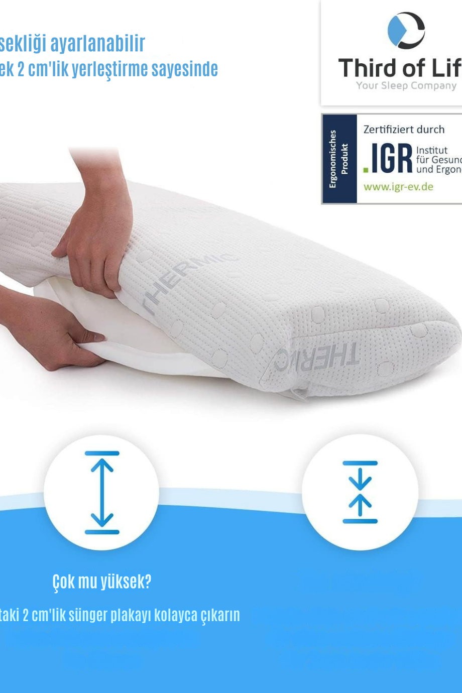 Hadar 40x80 cm Bellek Köpüğü Yastık, Yüksekliği Ayarlanabilir, Ergonomik Boyun ve Omurga Desteği
