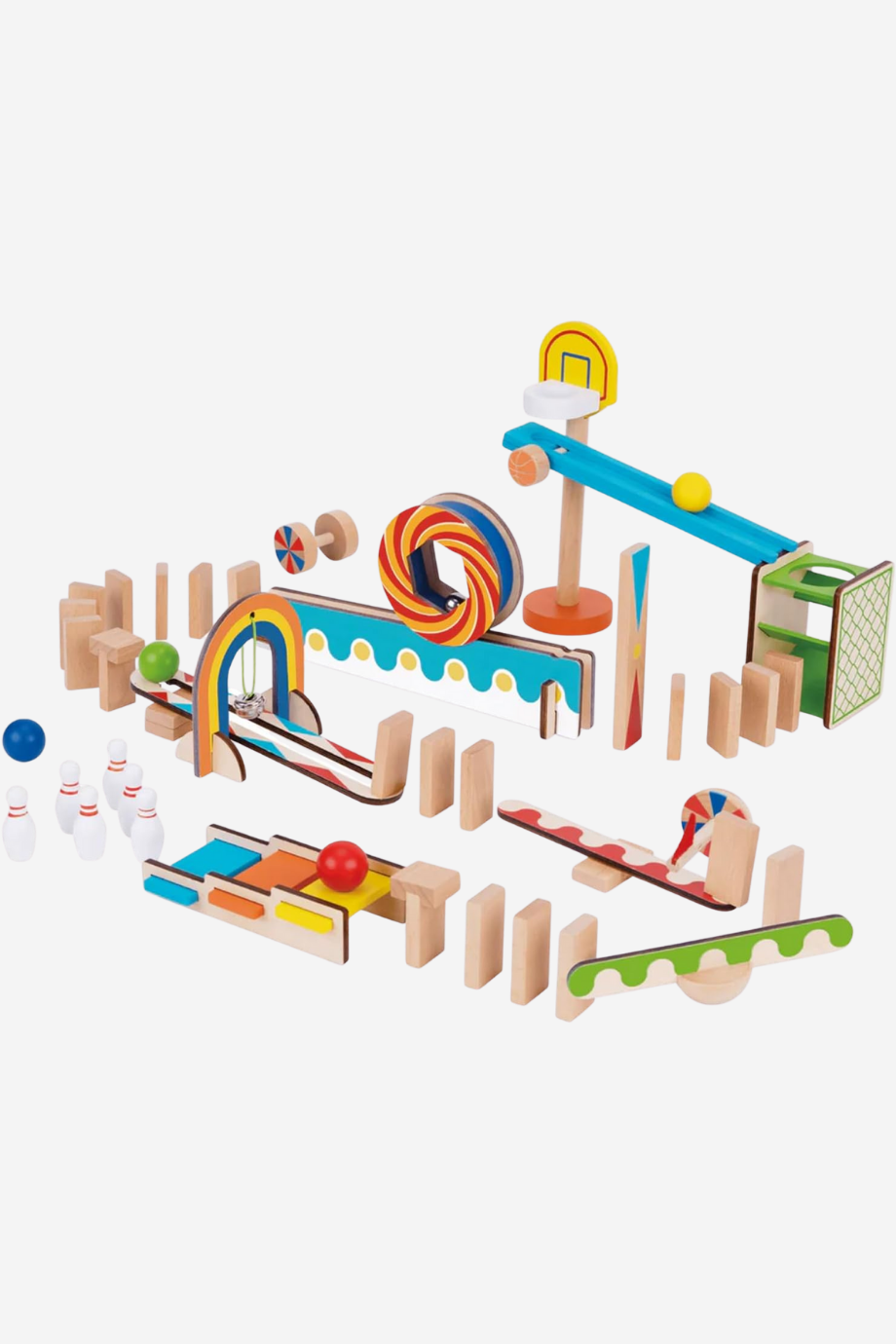 3+ Yaş Domino Rally Oyuncak Seti, Basketbol ve Bowlingli, 57 Parça