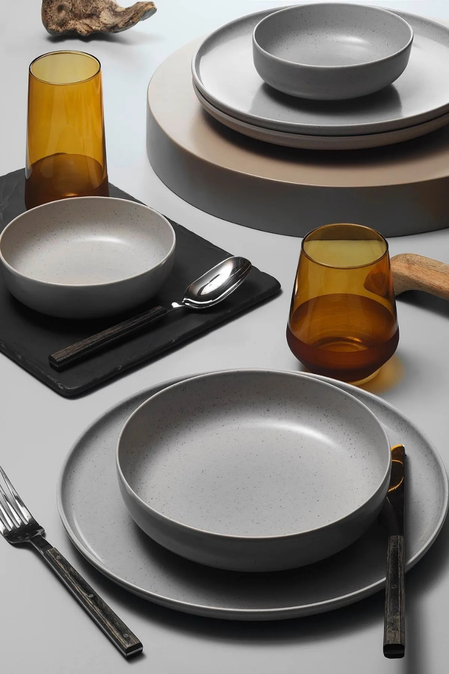 Moderna 18-Piece Dinner Set for 6, Gray, Modern, and Stylish Porcelain