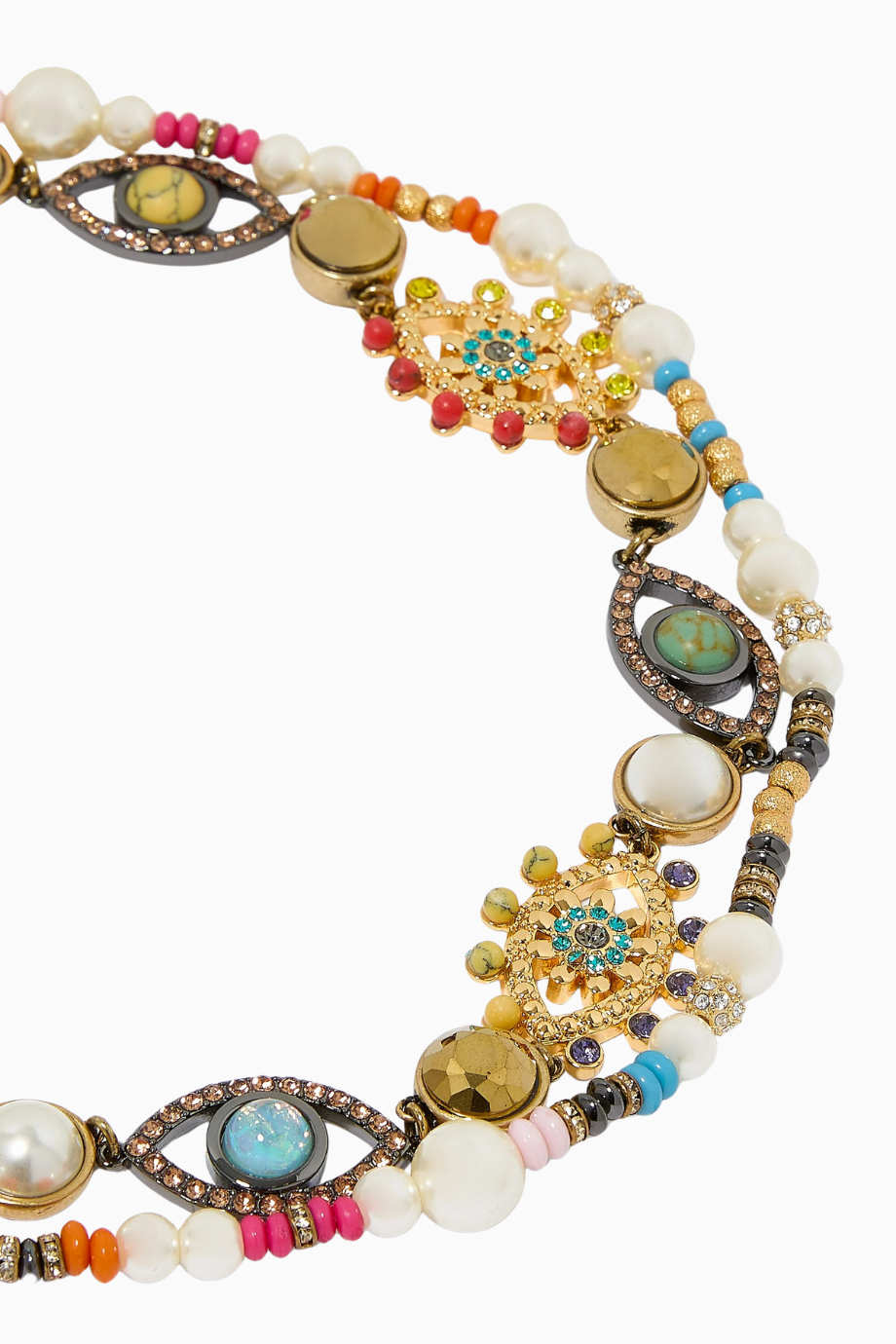 Multi-Strand Eye Necklace, Çok Sıralı Göz Kolye, İncili, Kristalli ve Nazar Boncuklu