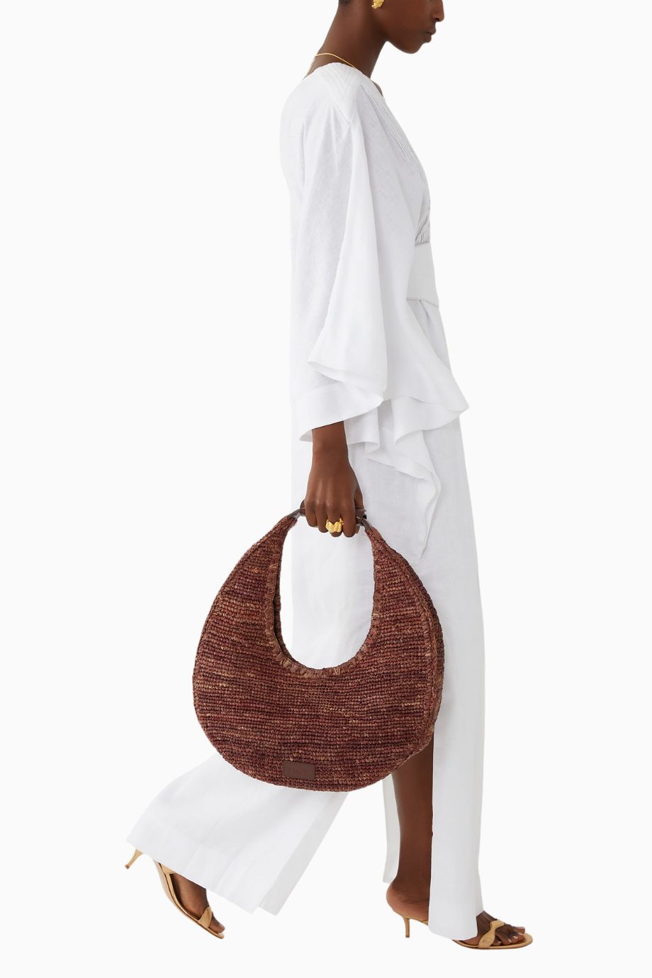 Large Raffia Moon Tote Çanta, Doğal Raffia, Geniş Tasarım