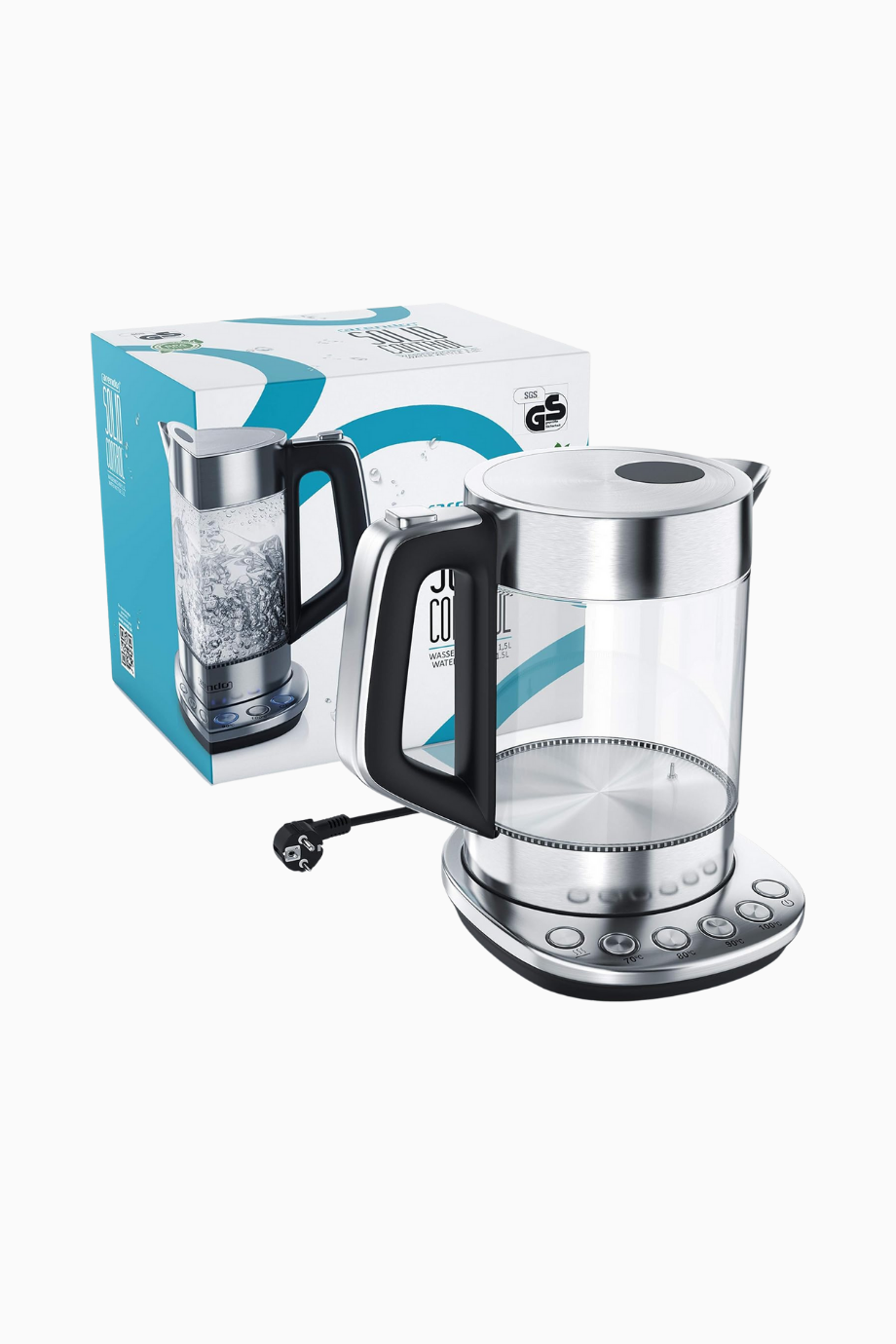 Cam Su Isıtıcı 2200W, 1,5 Litre Kapasiteli, 4 Sıcaklık Ayarı, Borosilikat Cam