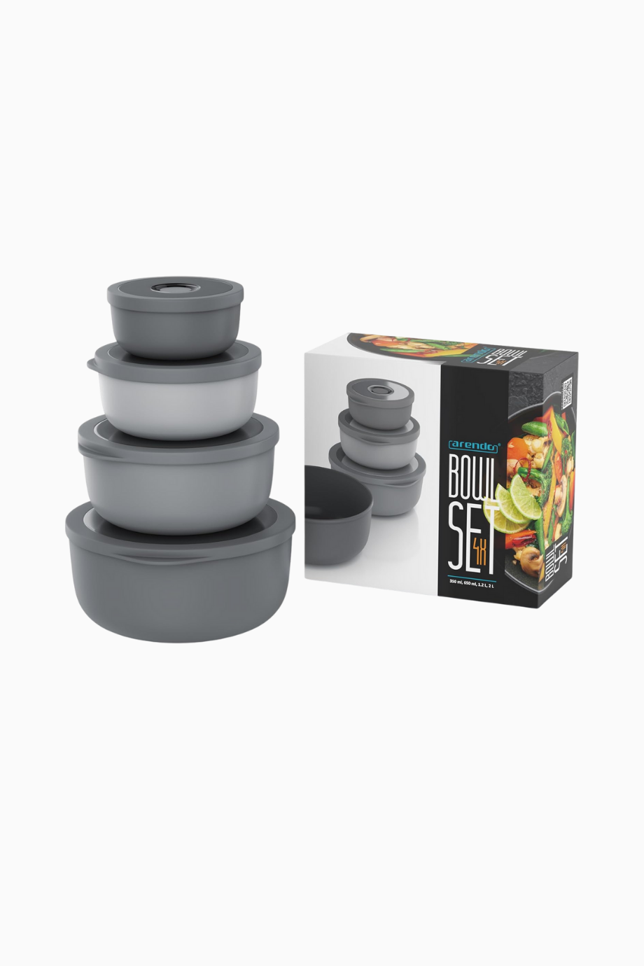 4’lü Kapaklı Kase Seti, 0,35–2 L Plastik Salata ve Karıştırma Kaseleri