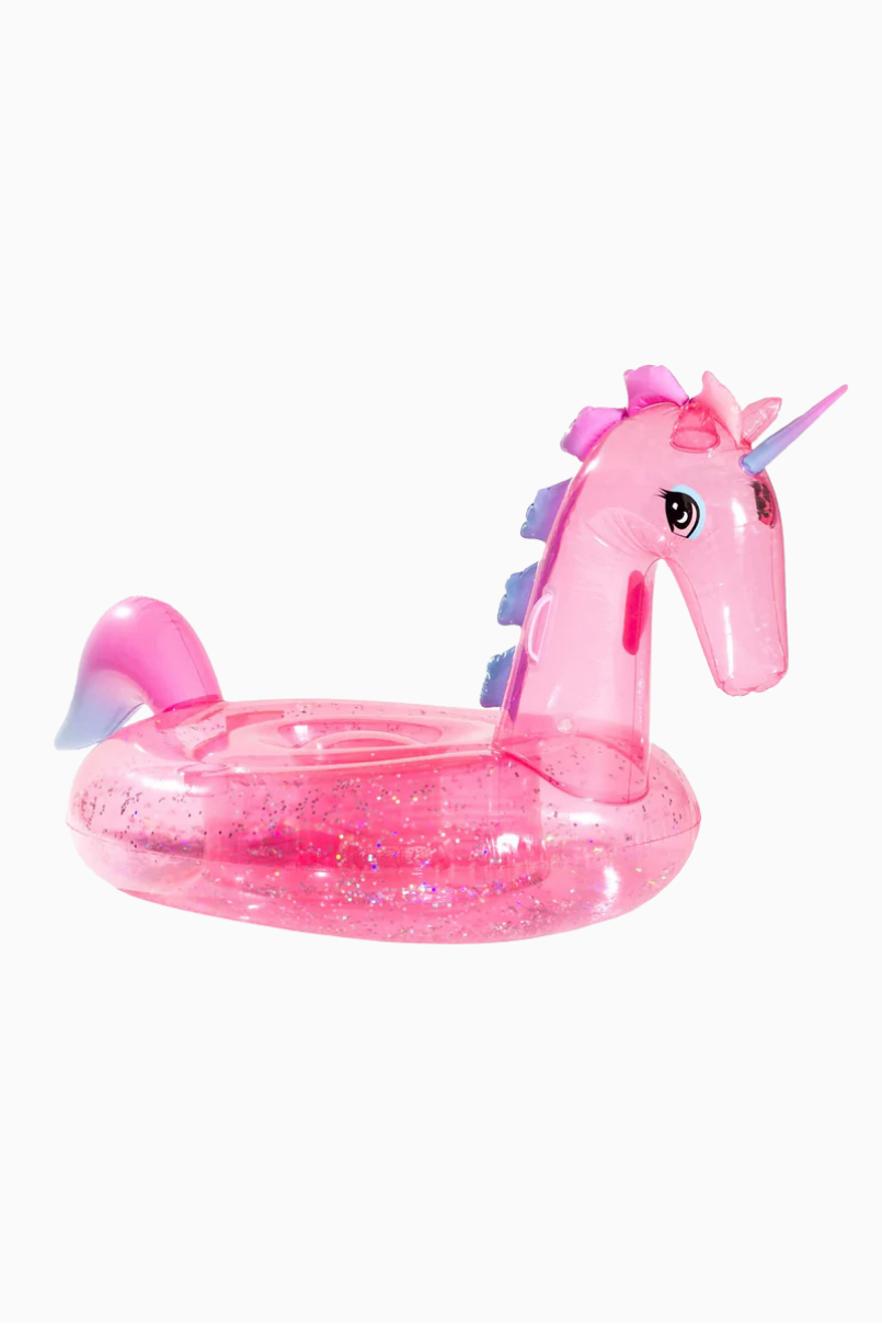 Simli Pembe Unicorn Şeklinde Şişme Havuz Şezlongu