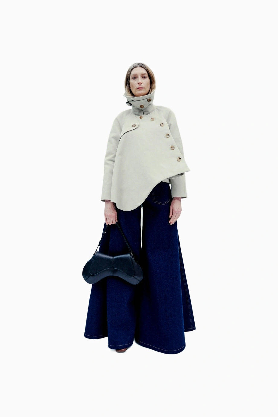 Kadın Yüksek Bel İndigo Geniş Paça Kot Pantolon