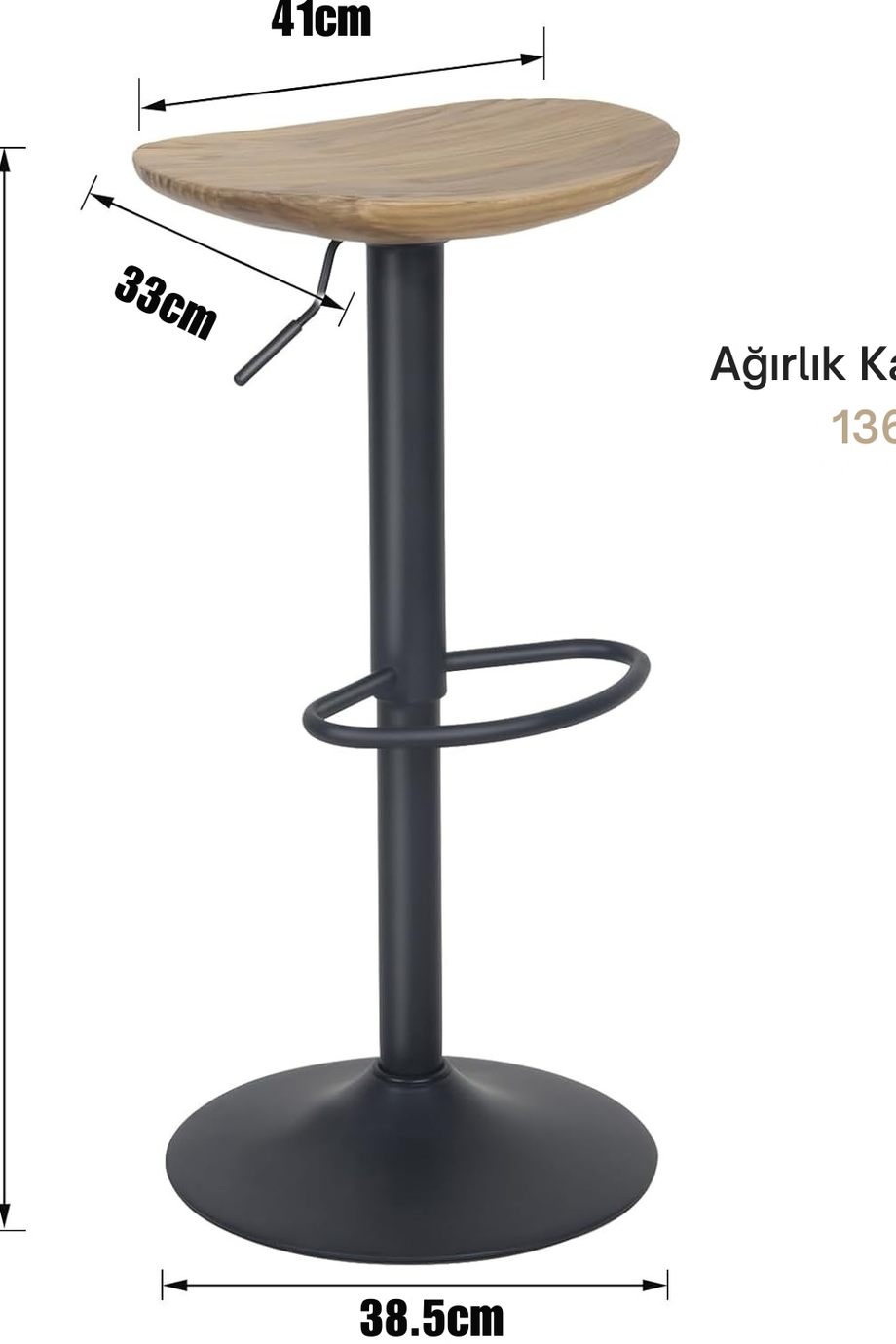 Ahşap Döner Mutfak Taburesi 2'li Set Ayarlanabilir, Vintage Stil