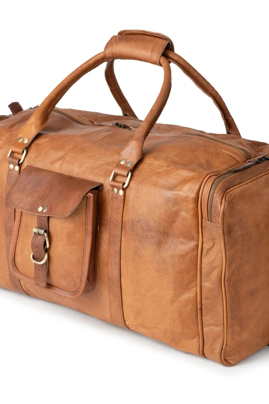 Vintage Weekender New York Deri Seyahat Çantası, Bitkisel Tabaklanmış Deri, 35L