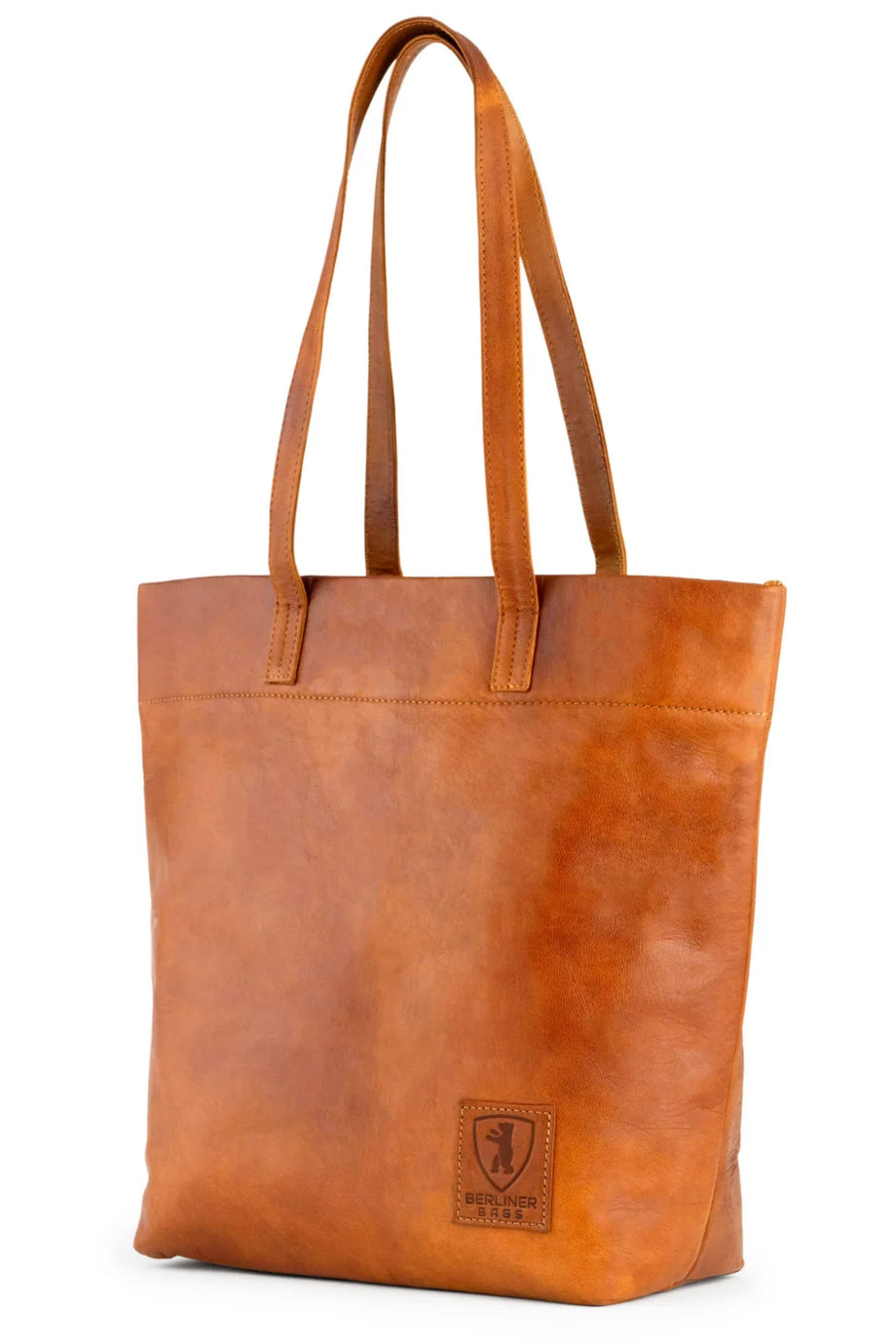 Cassie Vintage Kahverengi Deri Shopper Çanta, El Yapımı, Fermuarlı ve Çok Gözlü