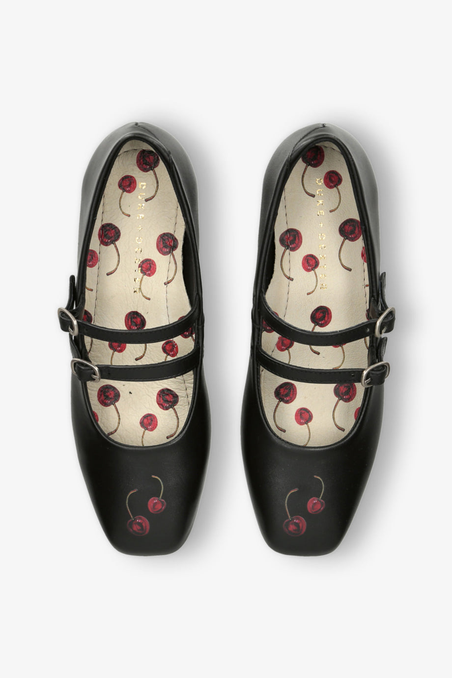 Ruby Cherry Mary Jane Deri Ayakkabı, Çift Tokalı, Kare Burunlu, %100 Deri, Portekiz Üretimi