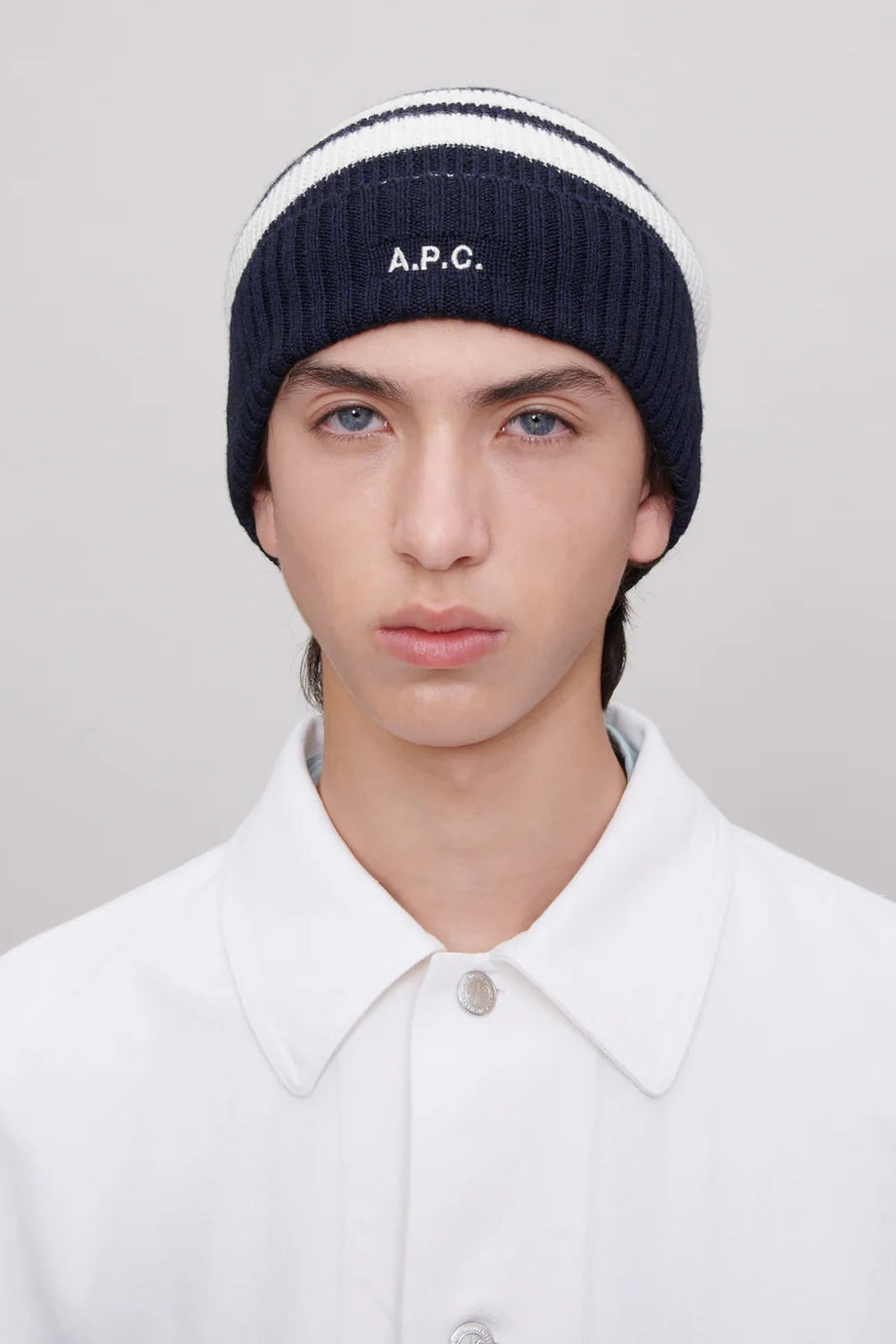 Martin Unisex Koyu Lacivert–Ekru Merino Yün Bere