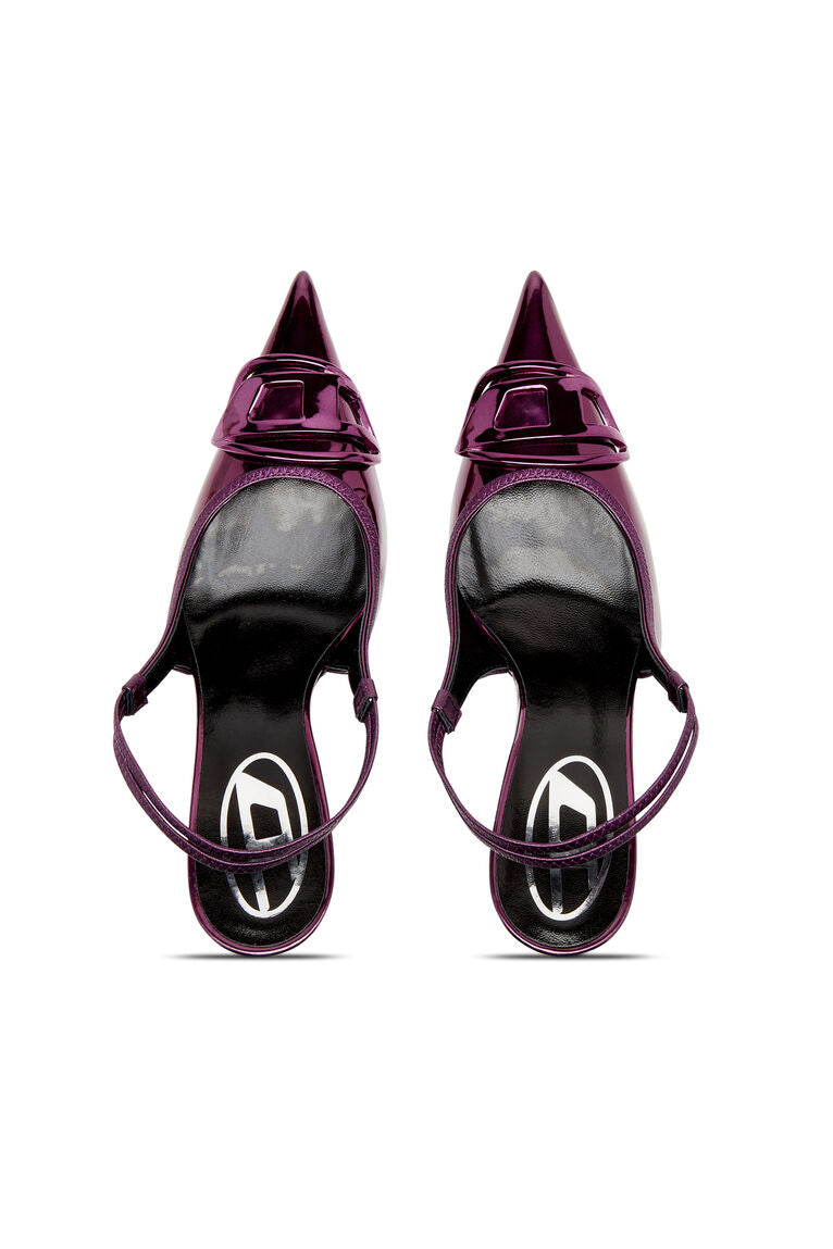 D-Venus Yüksek Parlaklıkta Slingback Ayakkabılar, Oval D Aksesuarlı, 9 cm Topuk, Aynalı Etki
