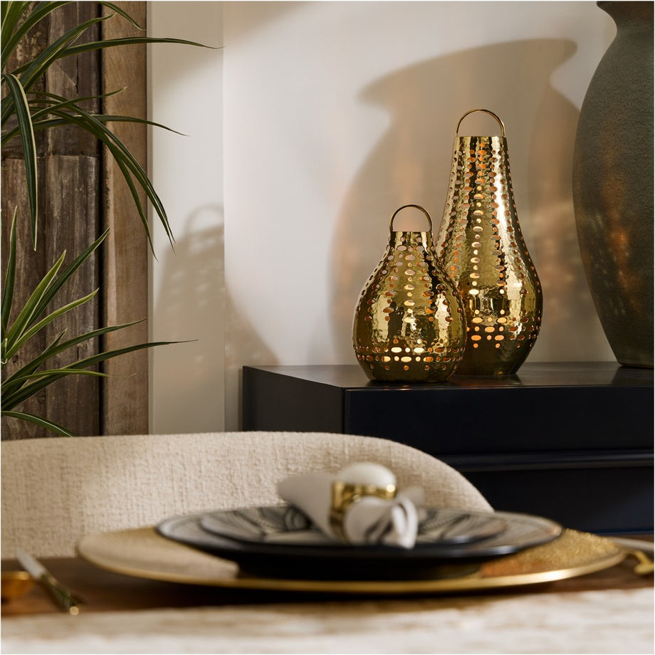 Reya Büyük Fener, Antik Pirinç Kaplamalı Zarif Tasarım (17cm)