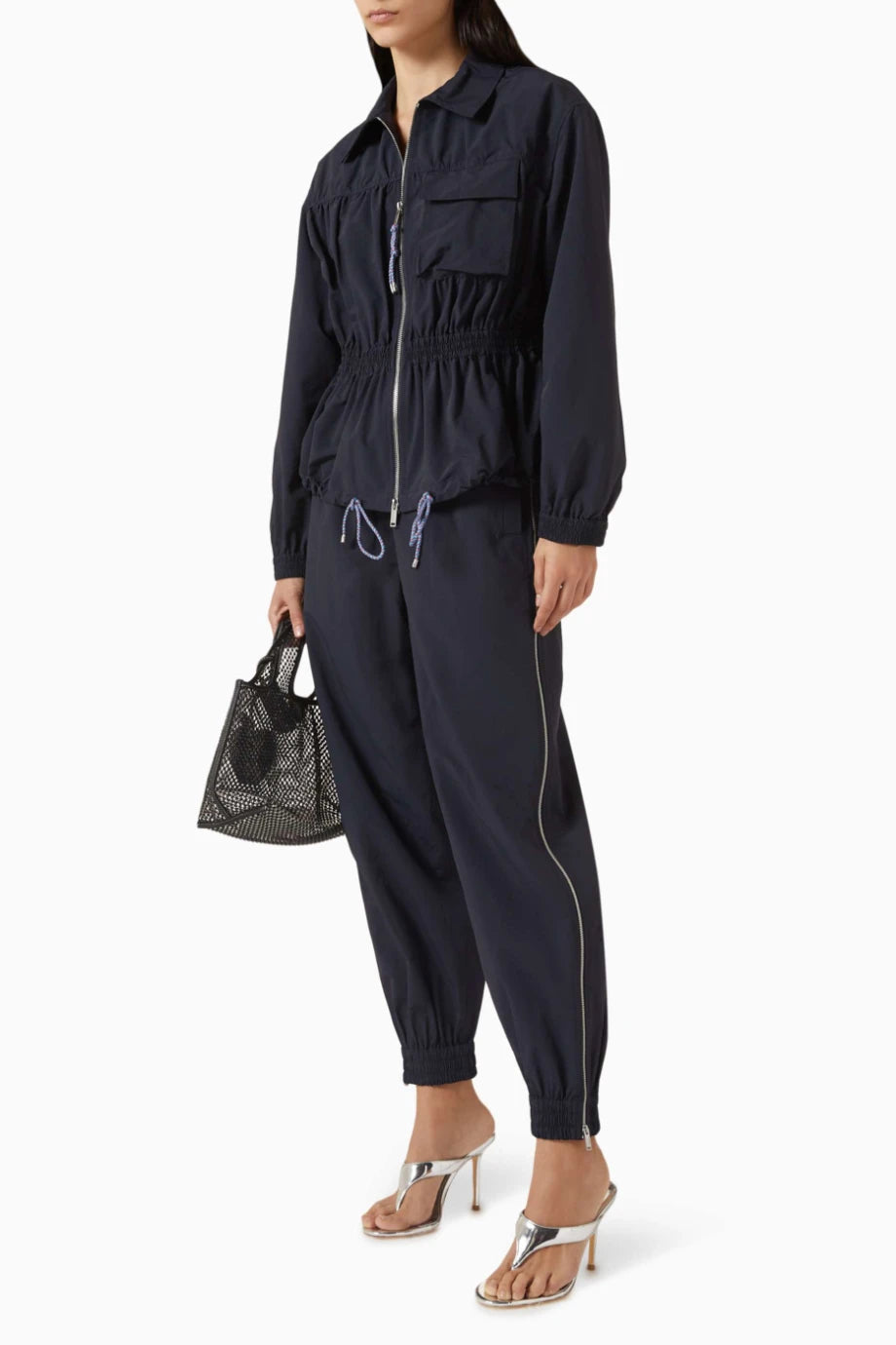 Ripstop Kumaş Büzgü Detaylı Kadın Ceket Siyah