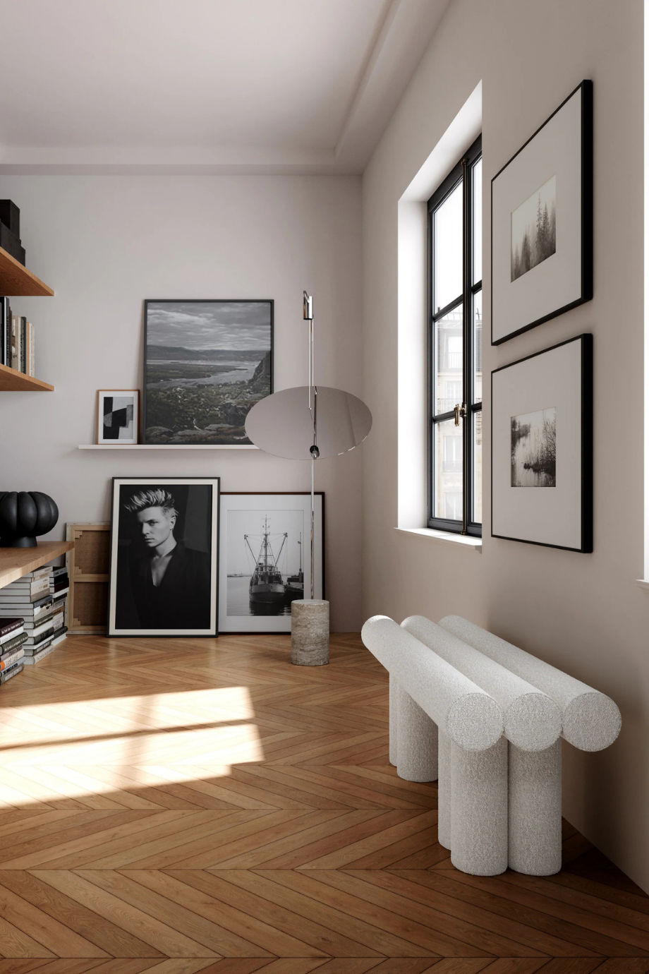 Hiro Bouclé Minimalist Tasarım Dekoratif, Kırık Beyaz Bench