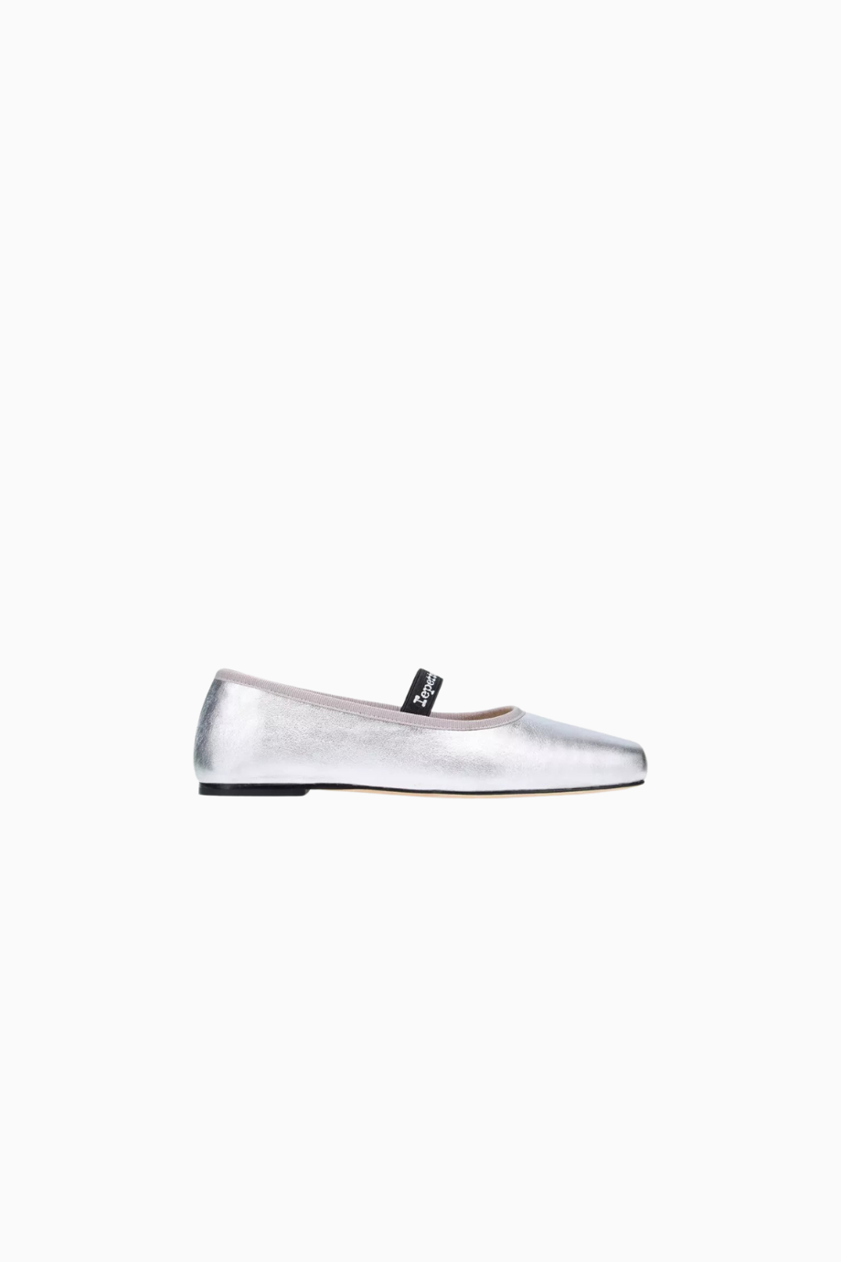 Lisbeth Ballerina Flats, Metalik Deri, Kare Burunlu, Logo Lastikli