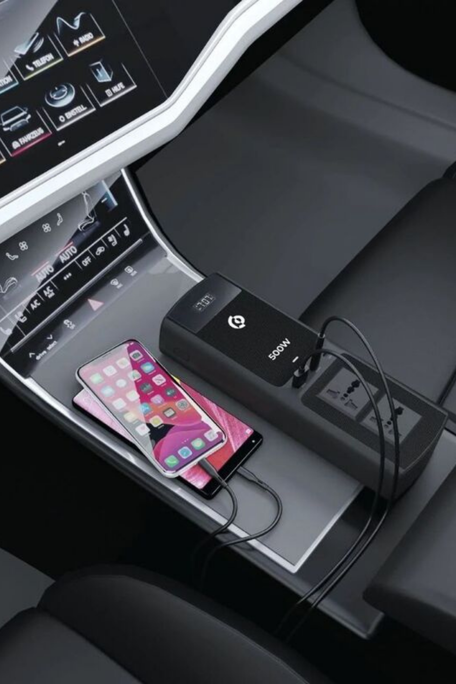 500W Çoklu Port Araç İnvertörü USB-C PD, Siyah