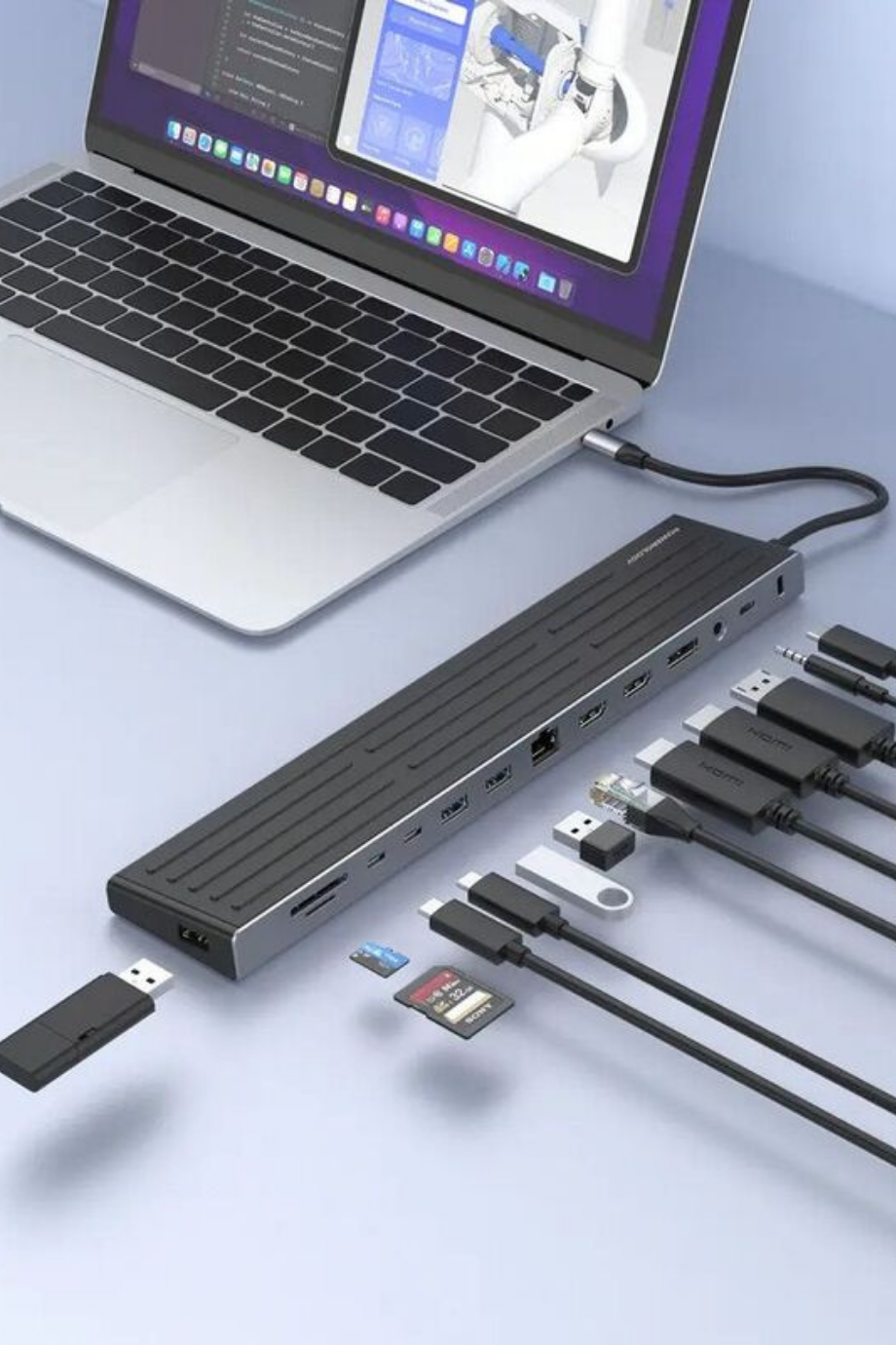 Nexis 13-in-1 USB-C Hub-Laptop Standı Siyah, Çoklu Bağlantı