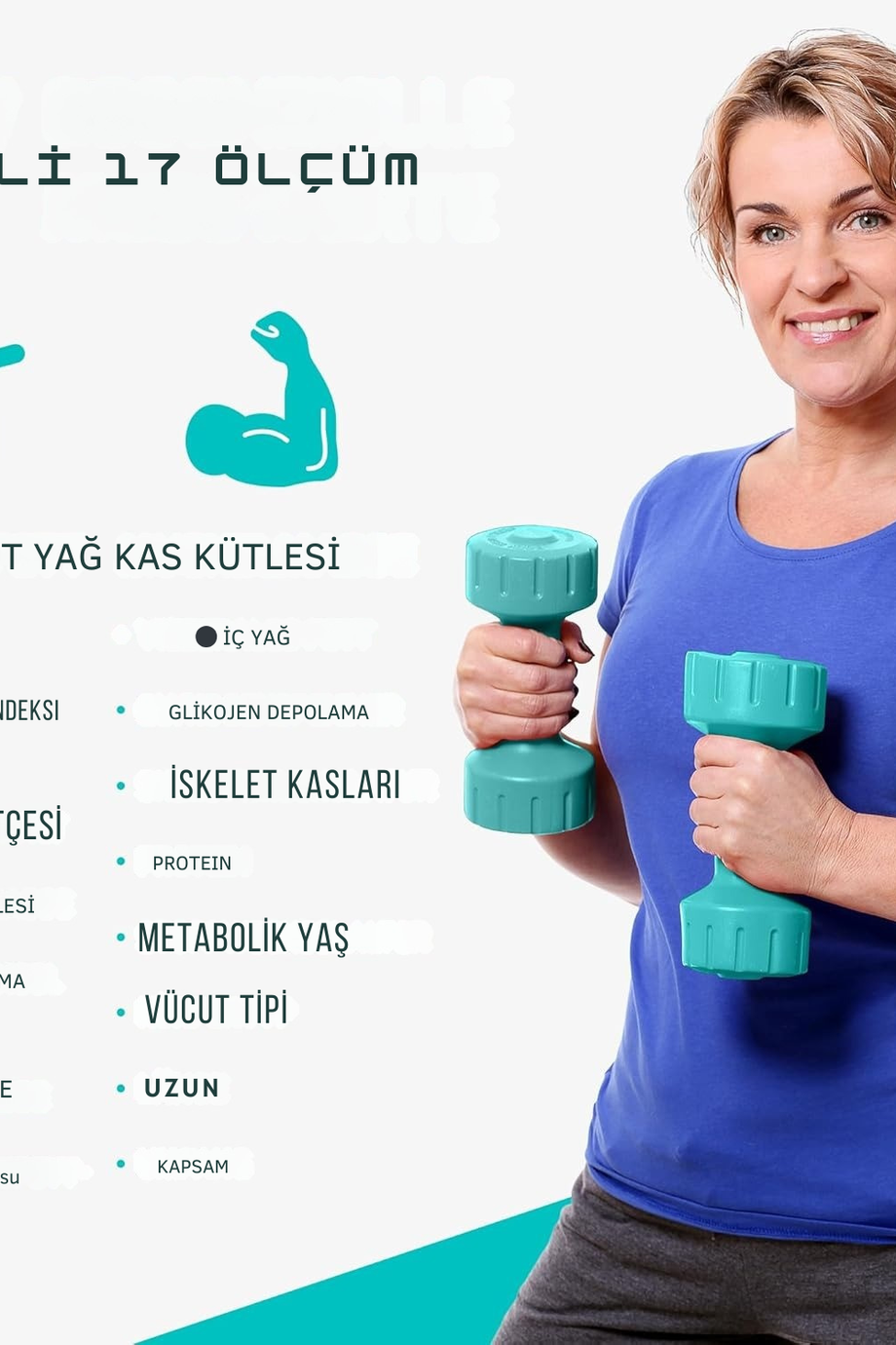 Dijital Akıllı Baskül, 17 Vücut Ölçümü, Yağ-Kas Analizi, 180 kg Kapasite