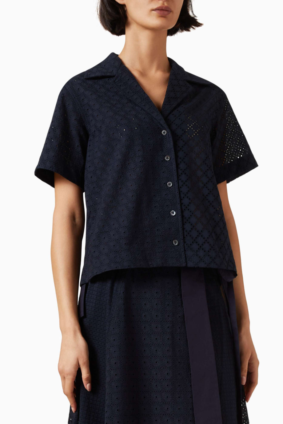 Broderie Anglaise %100 Pamuk Camp Kadın Gömlek Lacivert