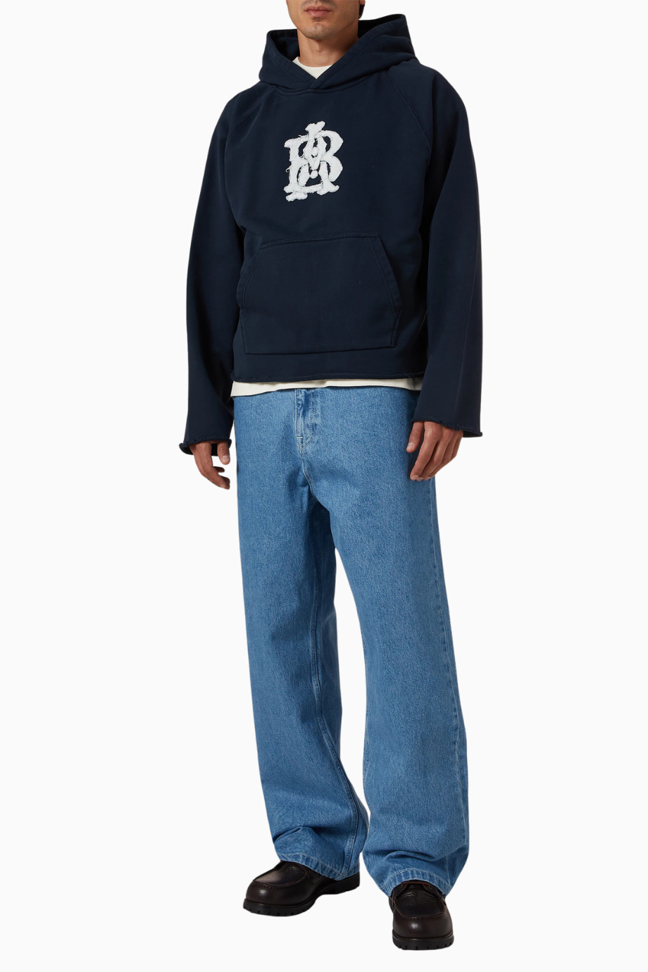 Monogram Cut Off Hoodie Premium Kesik Form Erkek Hoodie