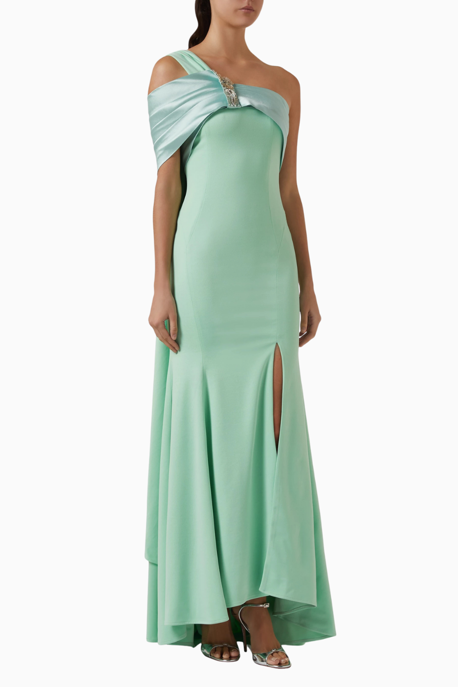Asymmetrical Yaka Maxi Kadın Elbise