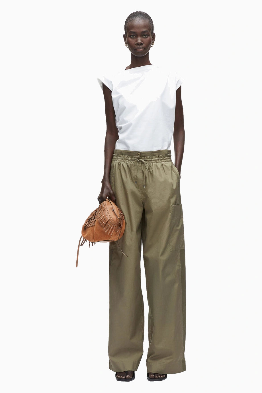 Poplin Double Waistband Geniş Paça Kadın Pantolon