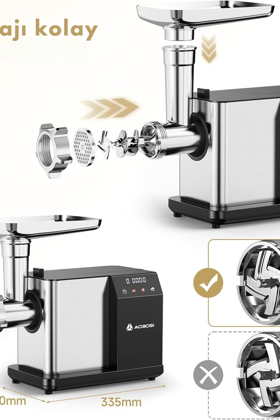 Elektrikli Kıyma Makinesi 3000W, LED Ekran, 3 Hız, Tıkanma Önleyici