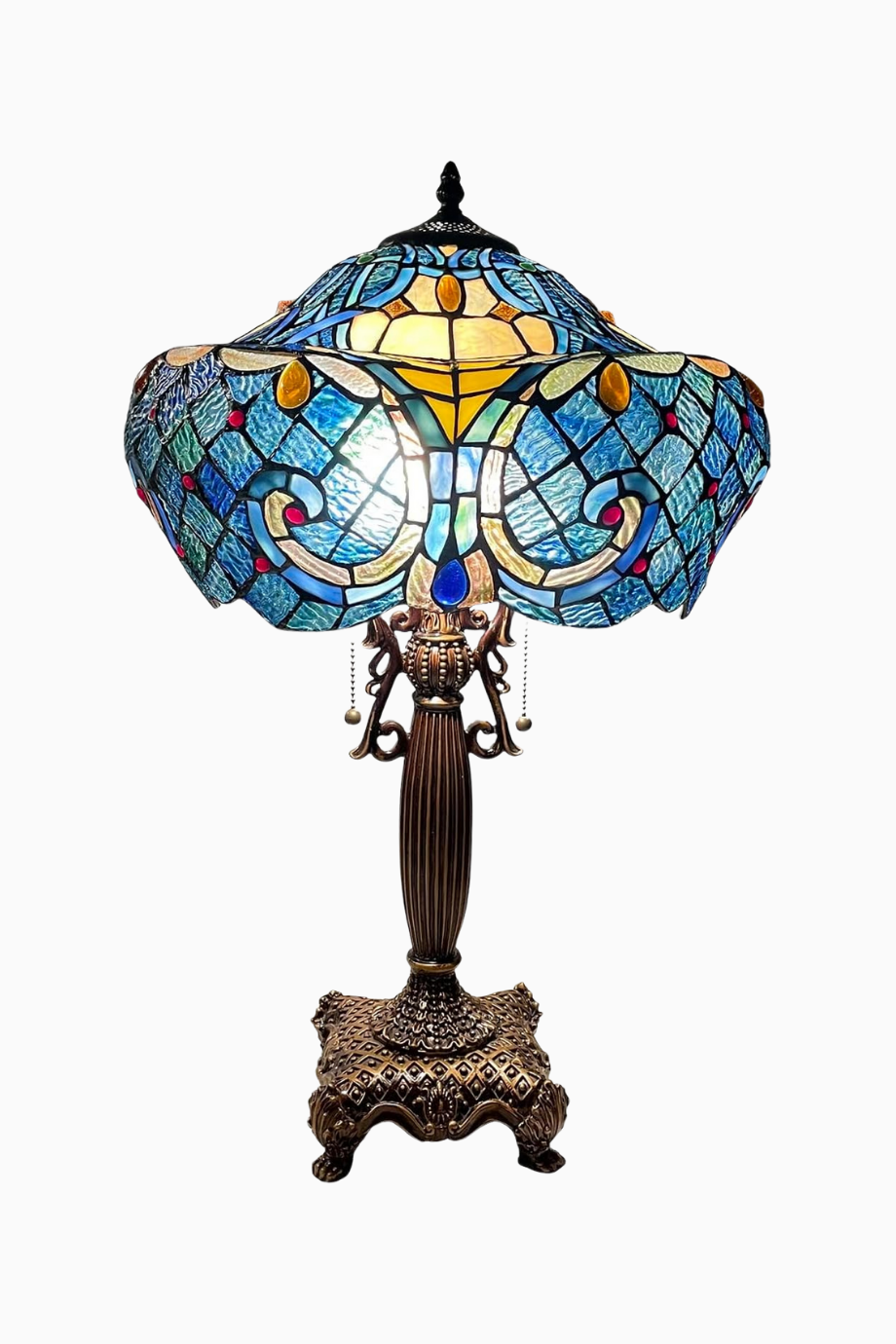 El Yapımı Baroque Tiffany Style 16 İnç Vitray Masa Lambası 24 İnç