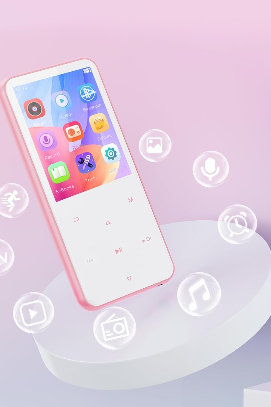 64 GB MP3 Çalar, Bluetooth 5.3, HiFi Ses, FM Radyo, 2,4 inç TFT Ekran, Pembe