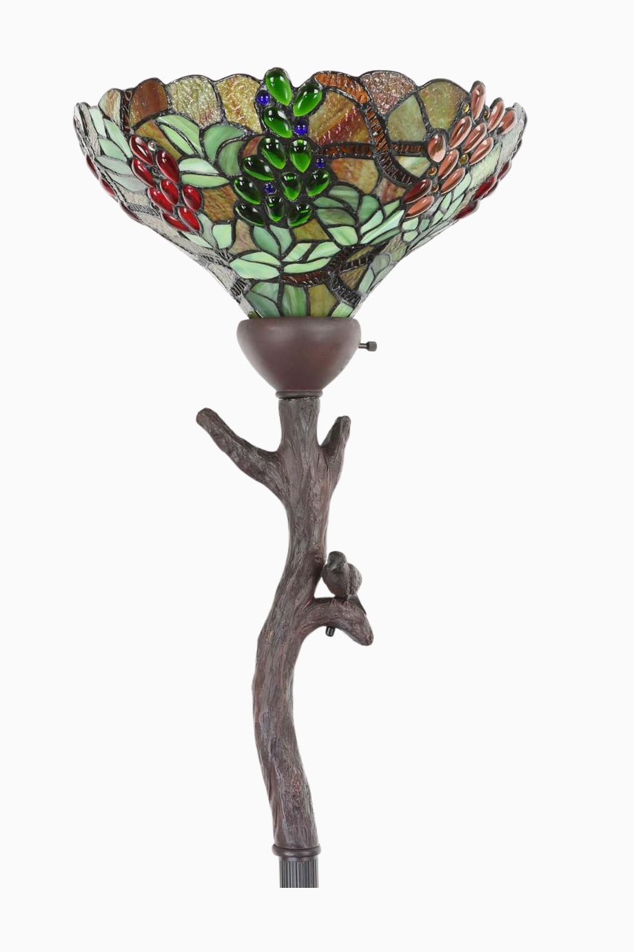 El Yapımı Üzüm Desenli Tiffany Style Torchiere Lambader Yeşil