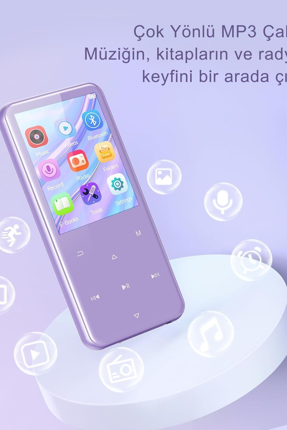 64 GB MP3 Çalar, Bluetooth 5.3, HiFi Ses, FM Radyo, 2,4 inç TFT Ekran