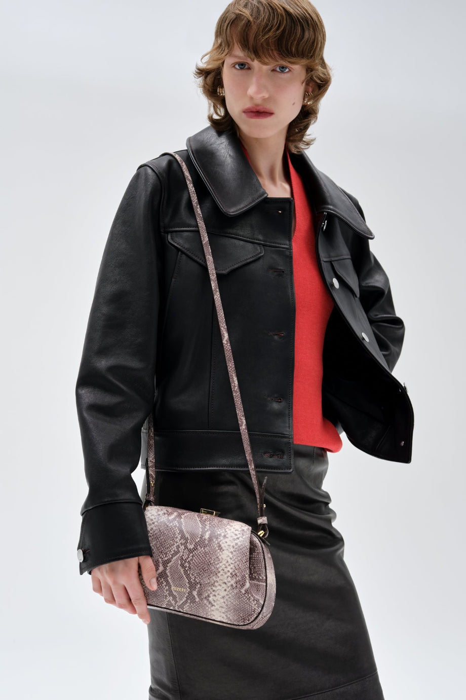 Oyster Mini Clutch ve Omuz Çantası, Kabartmalı Yılan Desenli %100 Deri Lüks Tasarım