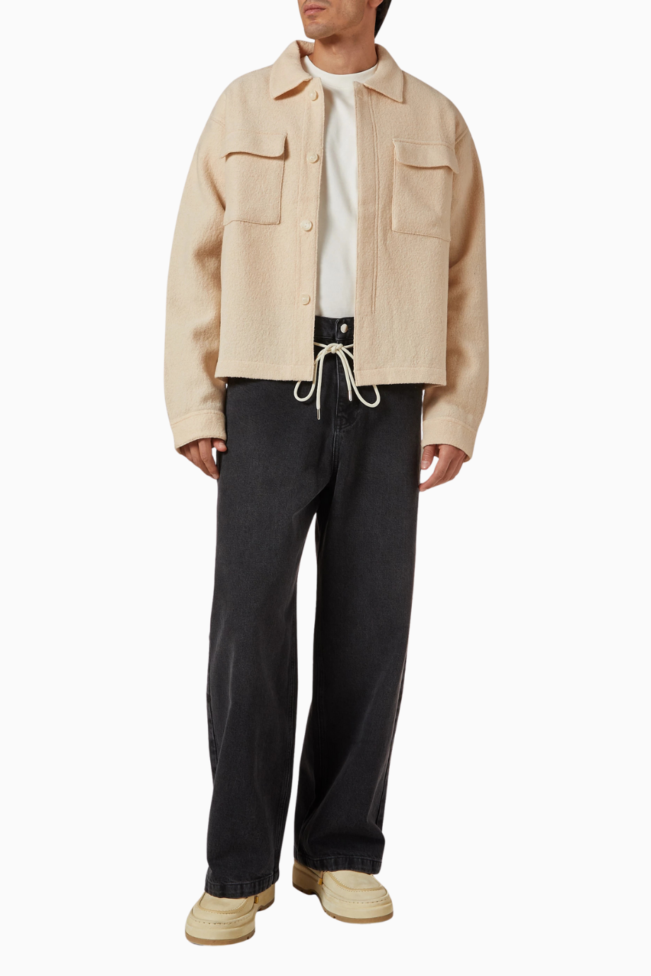 Wool Overshirt Boxy Cropped Bej Erkek Ceket